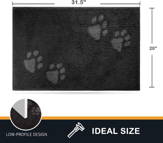 PURRUGS Dirt Trapping Door Mat 20" x 31.5", Non-Skid/Slip Machine Washable Microfiber Entrance Rug, Shoes Scraper, Dog Doormat, Super Absorbent Floor Mat for Muddy Wet Shoes and Paws, Charcoal
