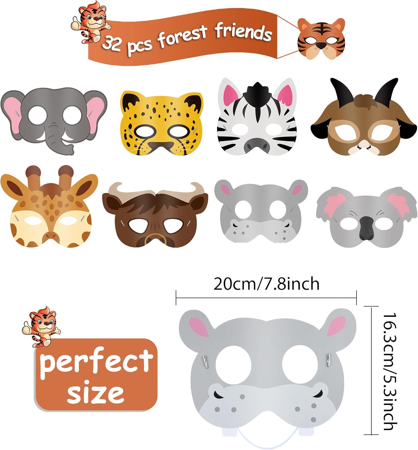 Blulu 16 Pcs Safari Animal Masks Jungle Zoo Animals Cartoon Masks for Woodland Animal Theme Birthday Party Decorations