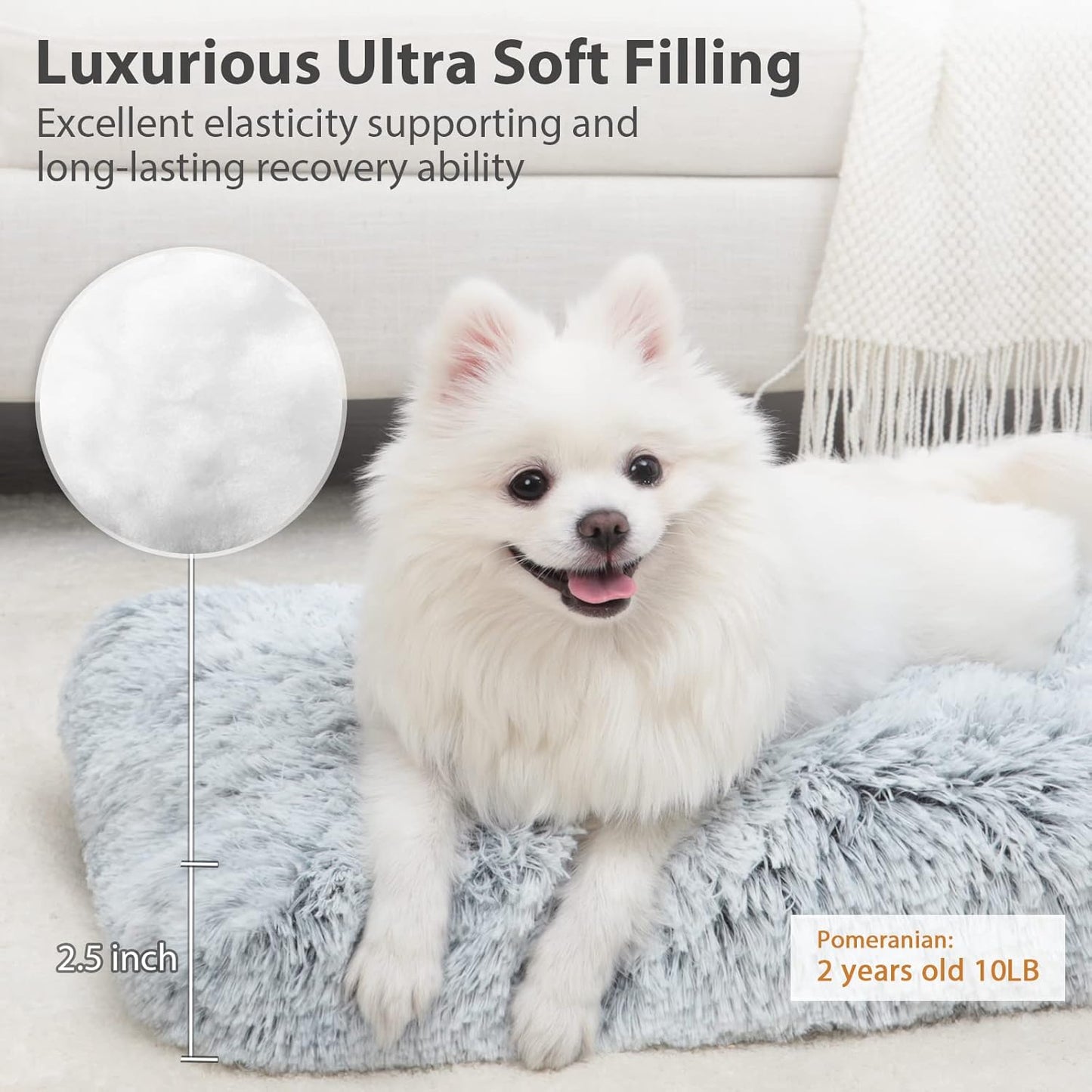 Washable Dog Bed Medium Size Dog with Removable Cover, Super Soft Waterproof Dog Crate Bed with Non-Slip Bottom, Fluffy Pet Bed 29×21 Inch, Grey