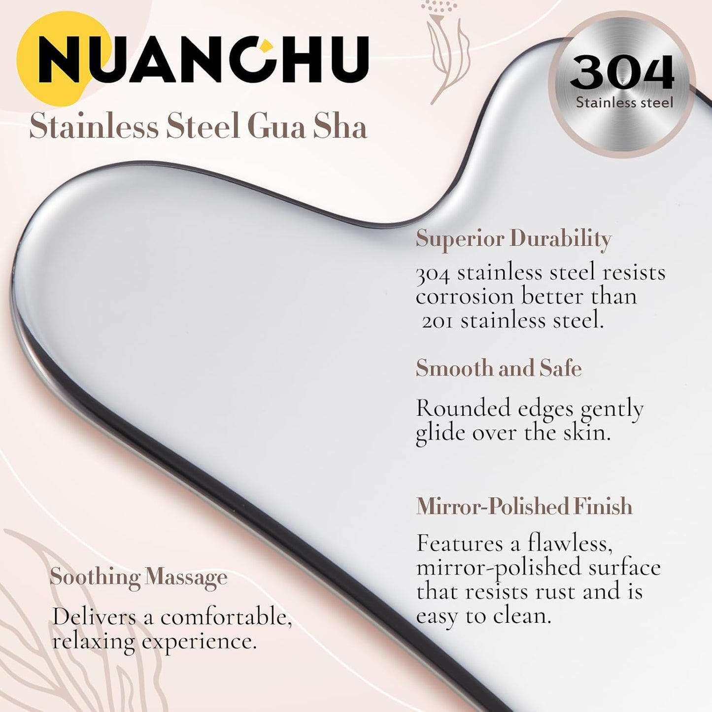 Nuanchu Stainless Steel Gua Sha Facial Tools Metal Guasha Tool for Face Body Jawline Shaper, Double Chin Reducer, Puffiness Reducing, Lymphatic Drainage Massager Skin Care Gift with Pouch(Silver)