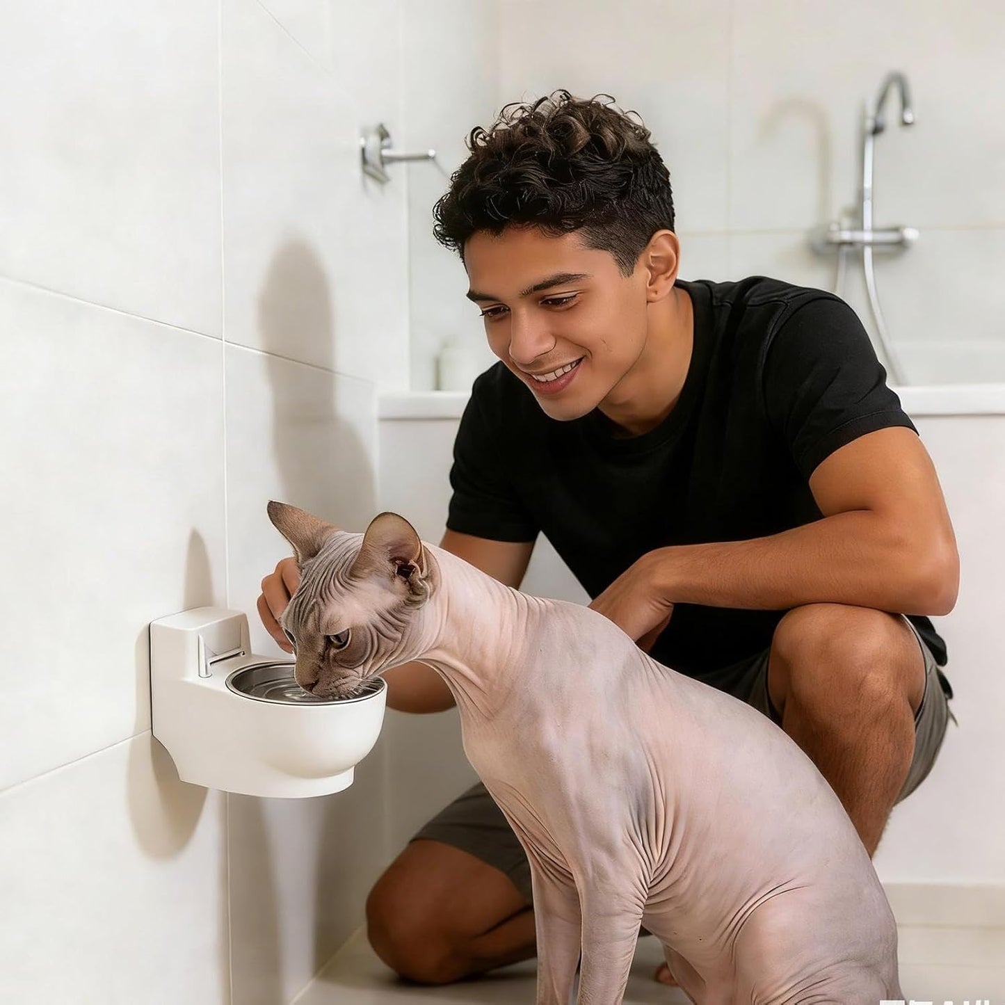 Cat Water Bowl - Anti Spill Detachable Dish, Toilet Shaped Pet Feeder, Fountain, Novelty Animal Station, Supplies, White Automatic Dispenser for Pets Kittens Puppies Dogs Home