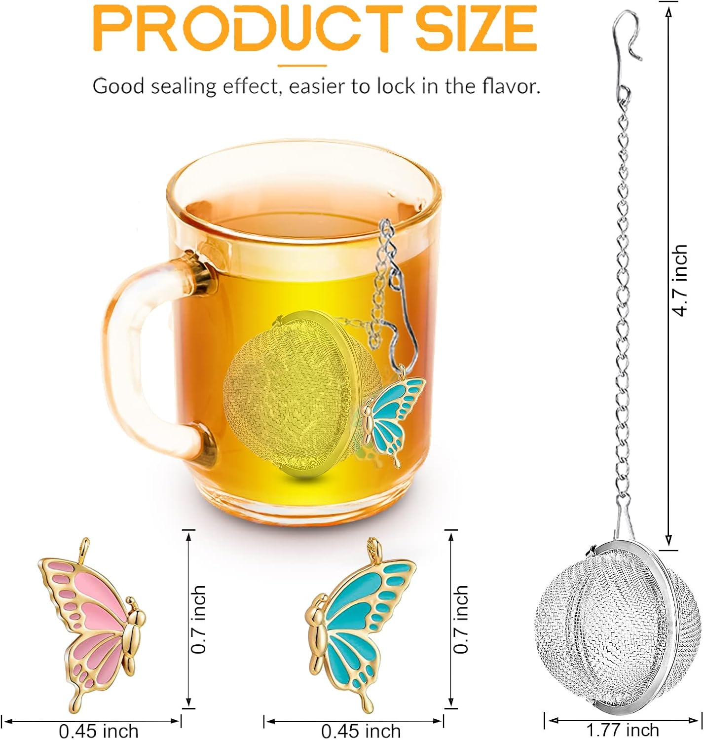 2pcs Tea Steeper for Loose Tea,Tea Infuser Tea Balls for Loose Tea with Charm Handmade Cute Butterfly BFF Pendant Loose Leaf Tea Steeper Tea Strainer for Girls Women Best Friend Gift