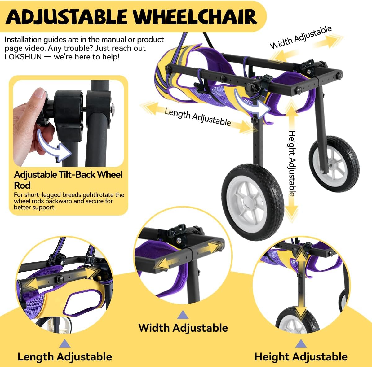 Dog Wheelchair for Back Legs Small, Newly Wheelchair for Small/Medium Dogs, Adjustable Dog Carts with Wheels for Disabled Hind Legs, with Leash, Angle-Adjustable All-Terrain Wheels - M