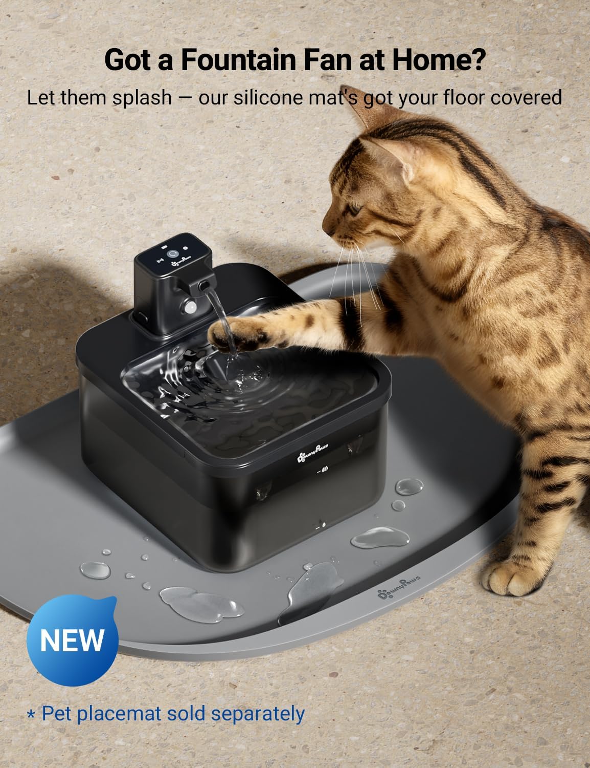 DownyPaws Cat Water Fountain Cordless, 84oz/2.5L Fursink Wireless Pet Water Fountains for Cats Indoor, Battery Operated Cat Drinking Fountain with Motion Sensor, Ultra Quiet Pump, BPA-Free, Black