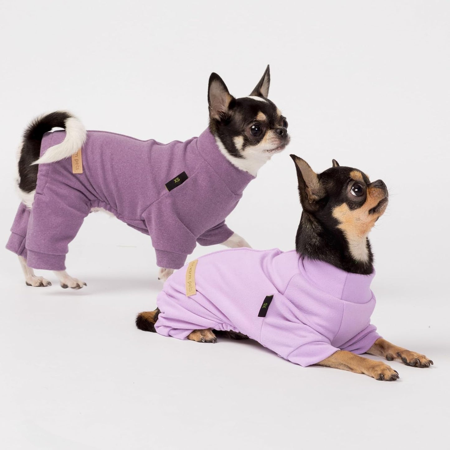 Fitwarm 2 Pack Lightweight Fleece Dog Pajamas, Warm Winter Dog Clothes for Small Dogs Boy Girl, Cozy Pet Onesie with Feet, Violet Purple, Large