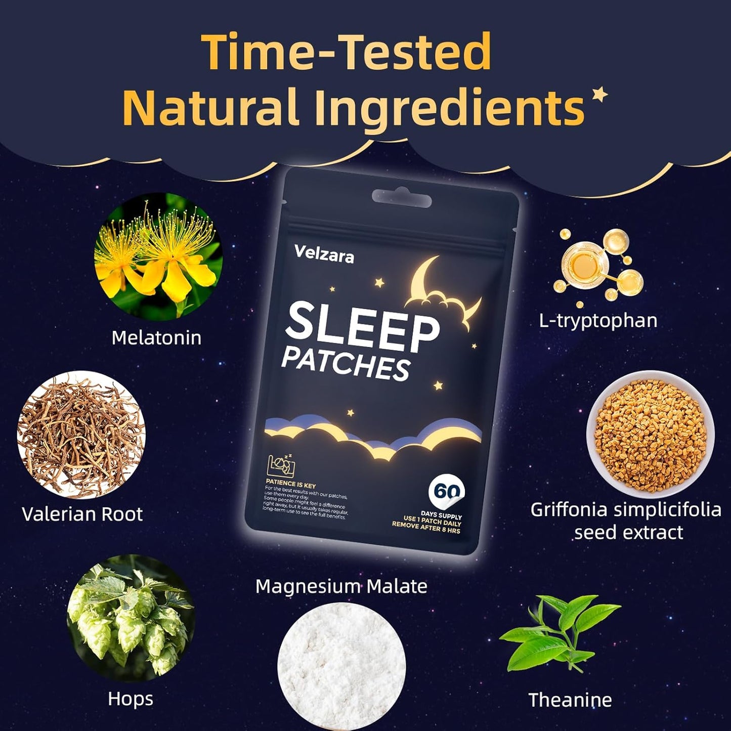 Sleep Patches for Women and Men, Plant-Based Sleep Patch Easy-to-Apply Vegan-Friendly 60 Patches