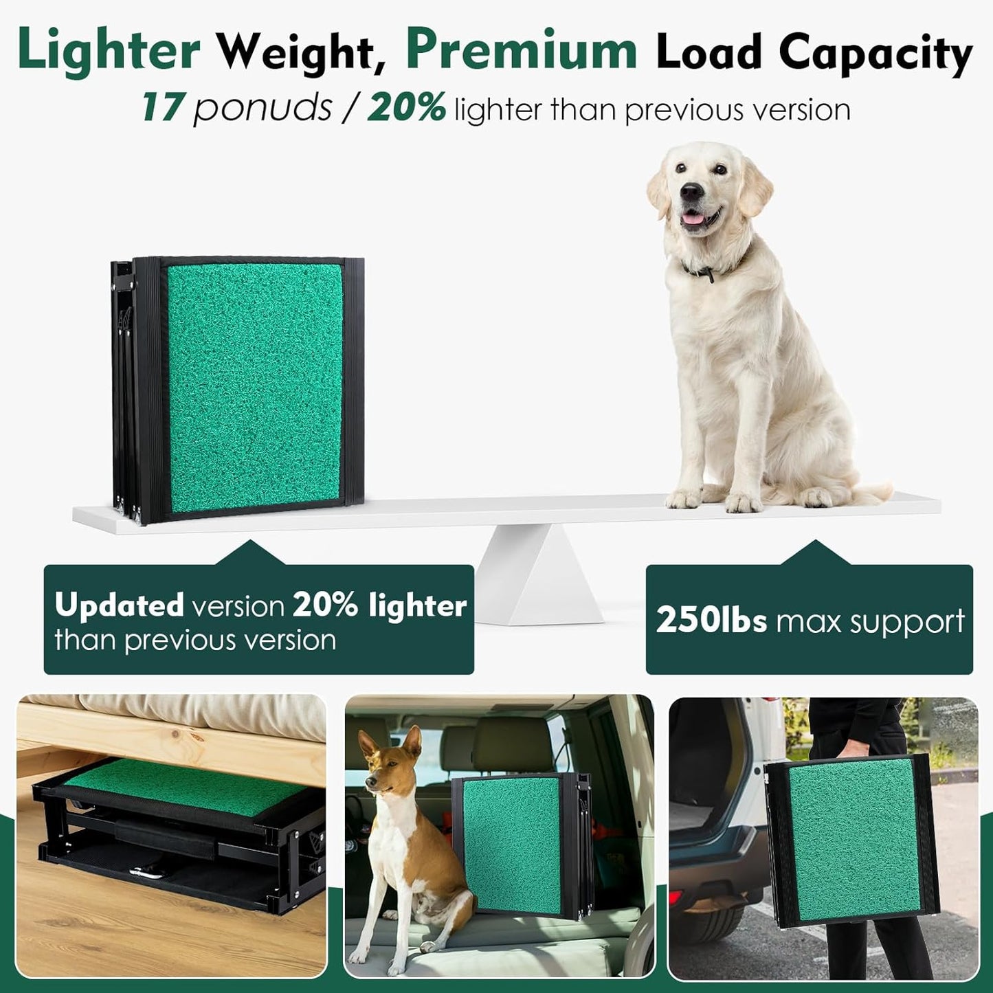 Max Length 71" & Width 20" Dog Car Ramp for Large Dogs Up to 250lbs, Foldable & Non-Slip Surface Ideal for Cars, SUVs, Trucks and Outdoor Steps, Upgraded Lighter Weight, Extra Wide Pet Stairs Ramp
