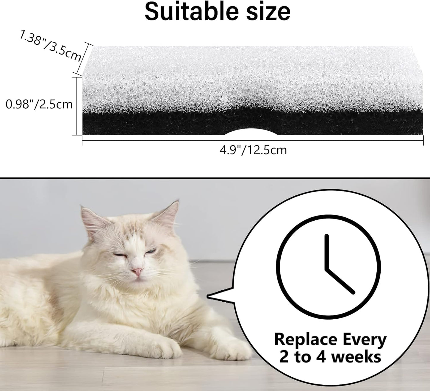 Cat Water Fountain Filter Replacement Compatible with 3L WF020 White Pet Fountain for Cats Dog Water Dispenser