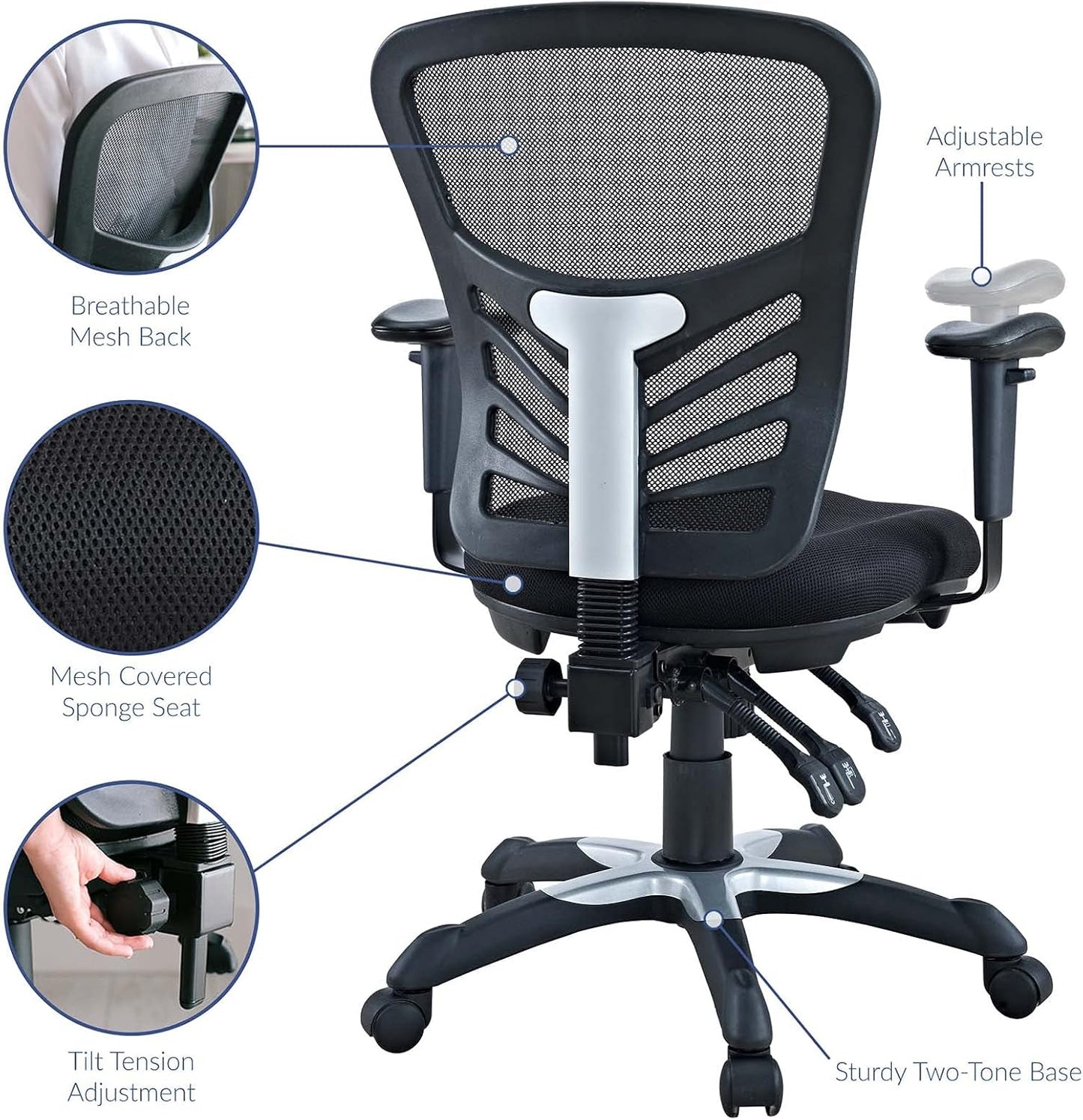 Modway EEI-757-BLK Articulate Ergonomic Mesh Office Chair in Black