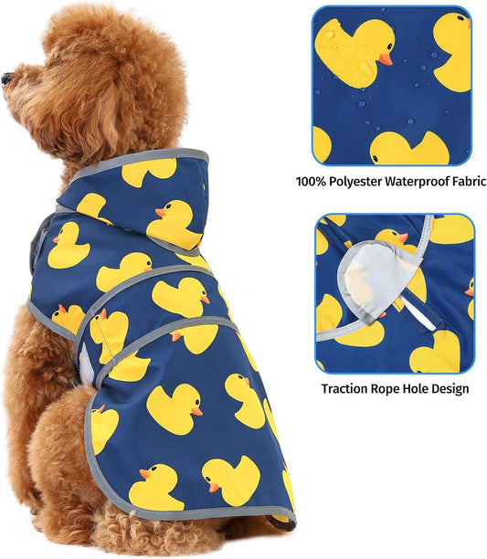 Dog Raincoat for Small Dogs Puppies Waterproof Jacket Hooded Rain Coats with Reflective Strips Leash Hole & Poncho Adjustable Fit (Duck,XS)