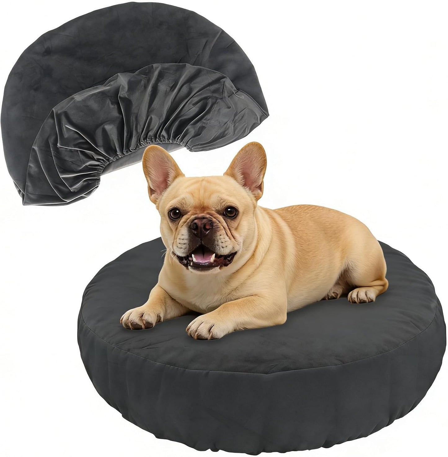 Klmnop Washable Round Dog Bed Cover, 30x30x9.5 Inch Waterproof Replacement Cover with Soft Plush Fabric, Fits Most Round & Donut Dog Beds(Grey)