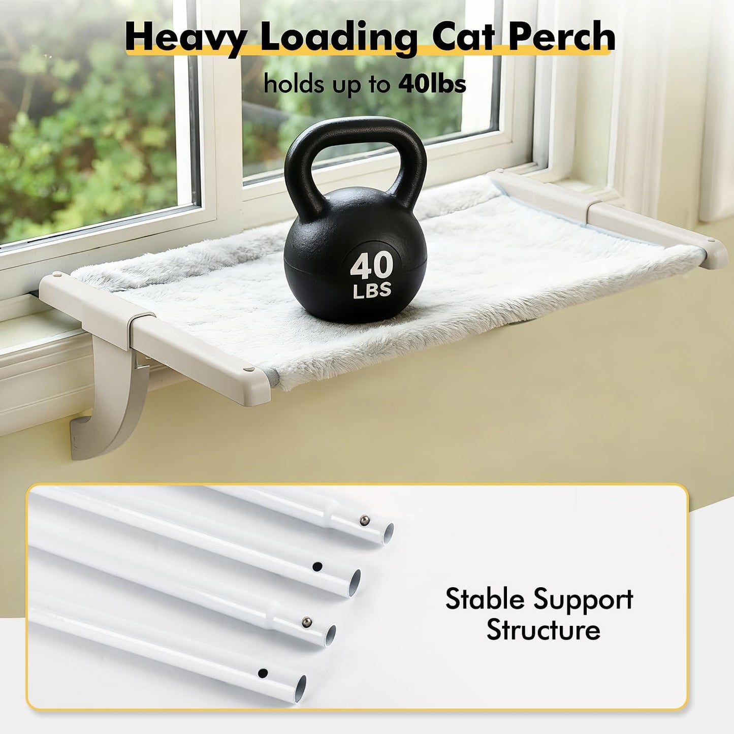 Window Sill Mount Cat Perch for Indoor Cats, One-Step Sliding Clamping Slot Adjustment Cat Hammock with Washable Cover, No Suction Cups Pet Bed for Windowsill & Bedside (XL)