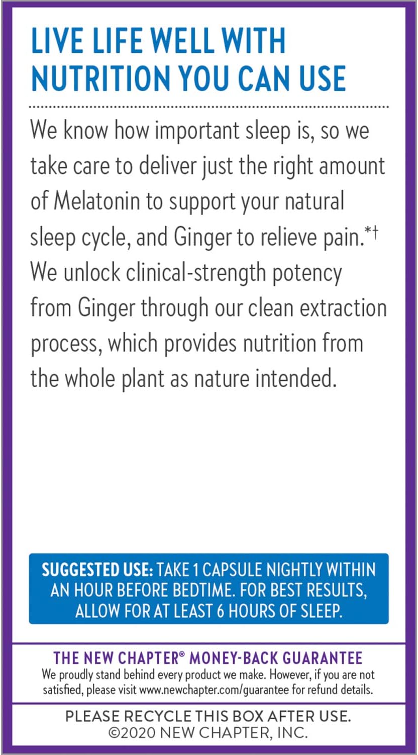 New Chapter Sleep Aid, Restful Sleep and Pain Relief, Melatonin & Ginger Sleep Supplement, Gluten Free and Non-GMO, 30 Vegetarian Capsules