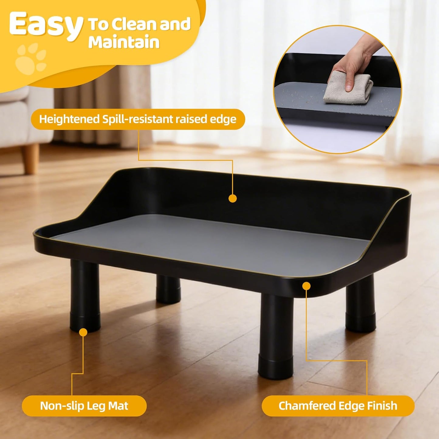 Dog Food Bowls Elevated, 3 Heights ((0.9''/4.7''/8.45'') Adjustable Raised Dog Bowl Stand with 16.73''W Splash Guard & Non-Skid Feet for Small Medium Large Dogs, No Bowl Included