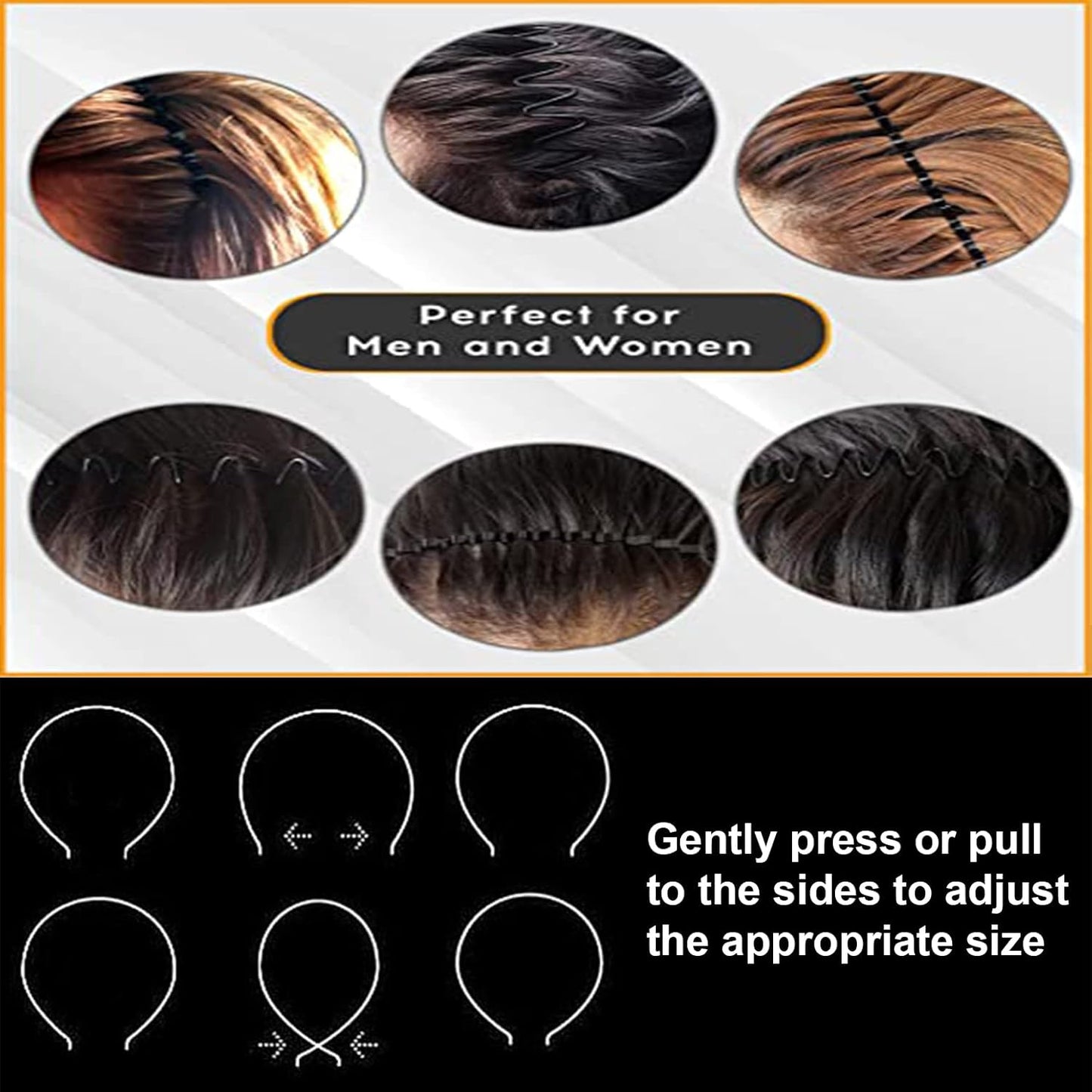 Metal Headbands for Men Fashion Headband for Women, Unisex Wavy Hair Bands Outdoor Sports Head Bands Simple Elastic Non-Slip Hair Accessories (6 Pack)