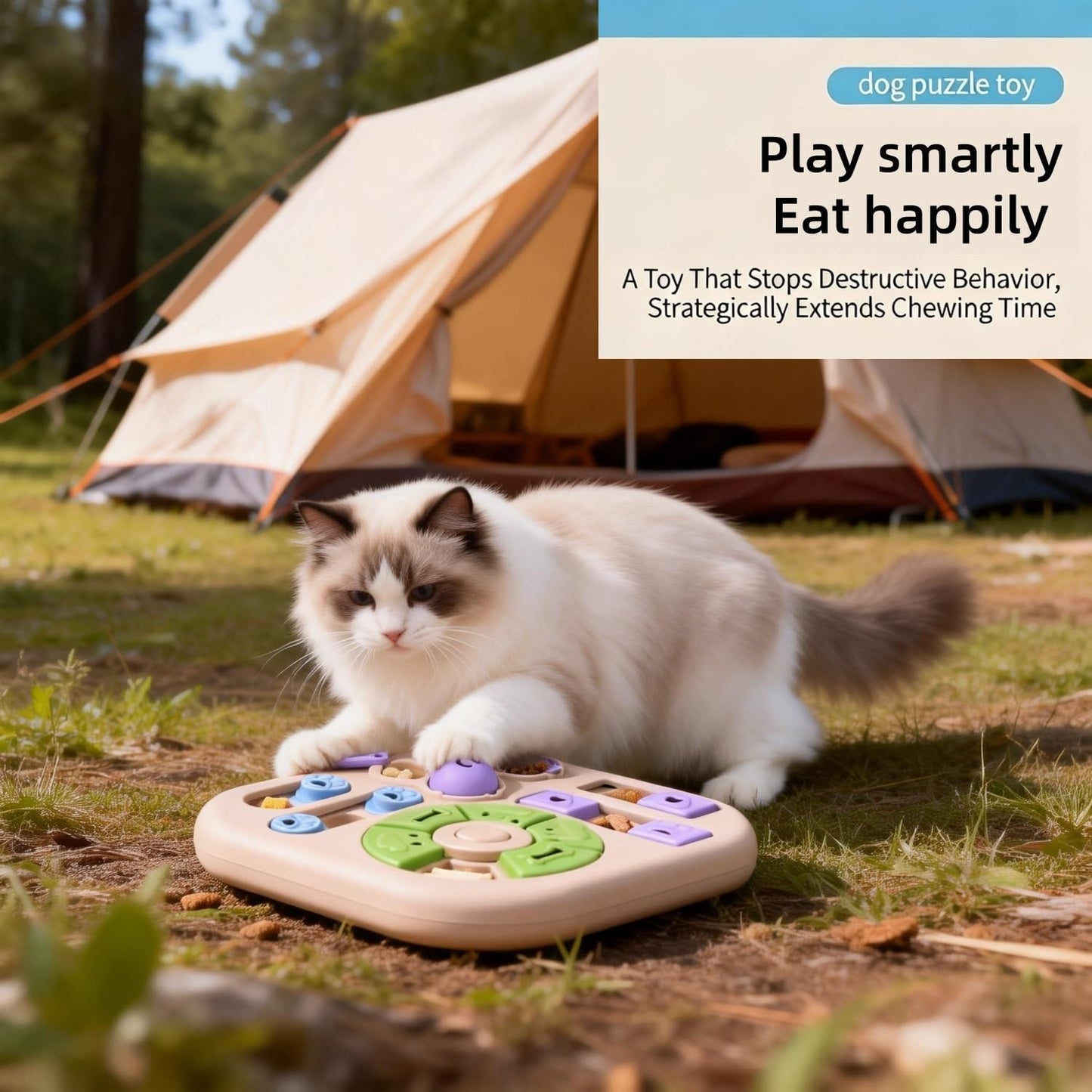 Interactive Cat Puzzle Toy & Treat Dispenser - Maze Slow Feeder for Small, Medium & Large Cats, Enrichment Toy for IQ Training, Reduces Bloating & Prevents Gulping (Light Blue)