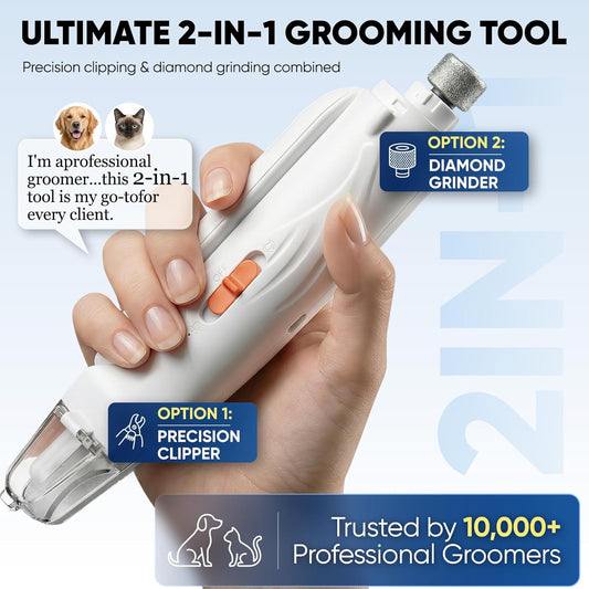 2-in-1 Dog & Cat Nail Clippers and Grinder with Light – Upgraded Safety Guard to Avoid Overcutting, Sharp Blade, Painless Quiet Pet Nail Claw Trimmers, Professional Grooming Tool for Large Small Pets
