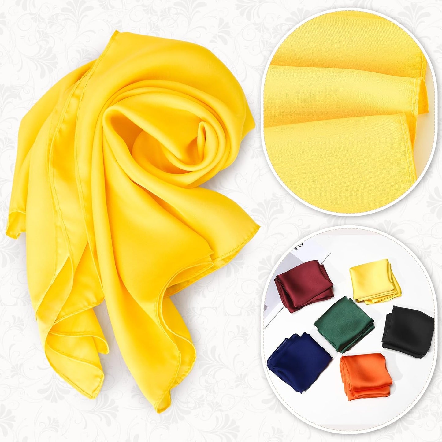 JATEBI 27''/35'' Women Large Satin Scarf Silk Feel Square Wraps Big Hair Bandanas Vintage Print Solid Color Bandana Scarves