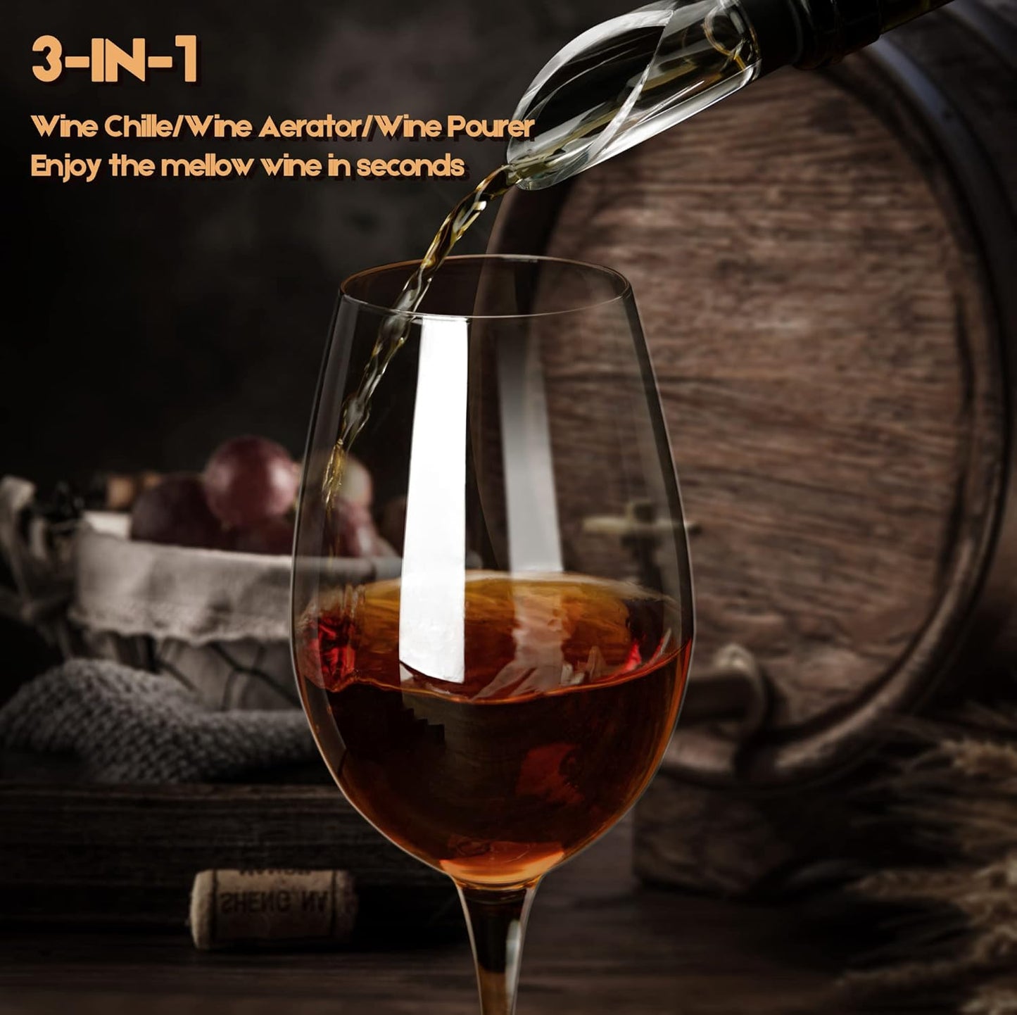 YouYah Wine Chiller Stick 3-in-1 Stainless Steel Wine Bottle Cooler Stick,Rapid Iceless Wine Chilling Rod with Aerator and Pourer,Wine Gift