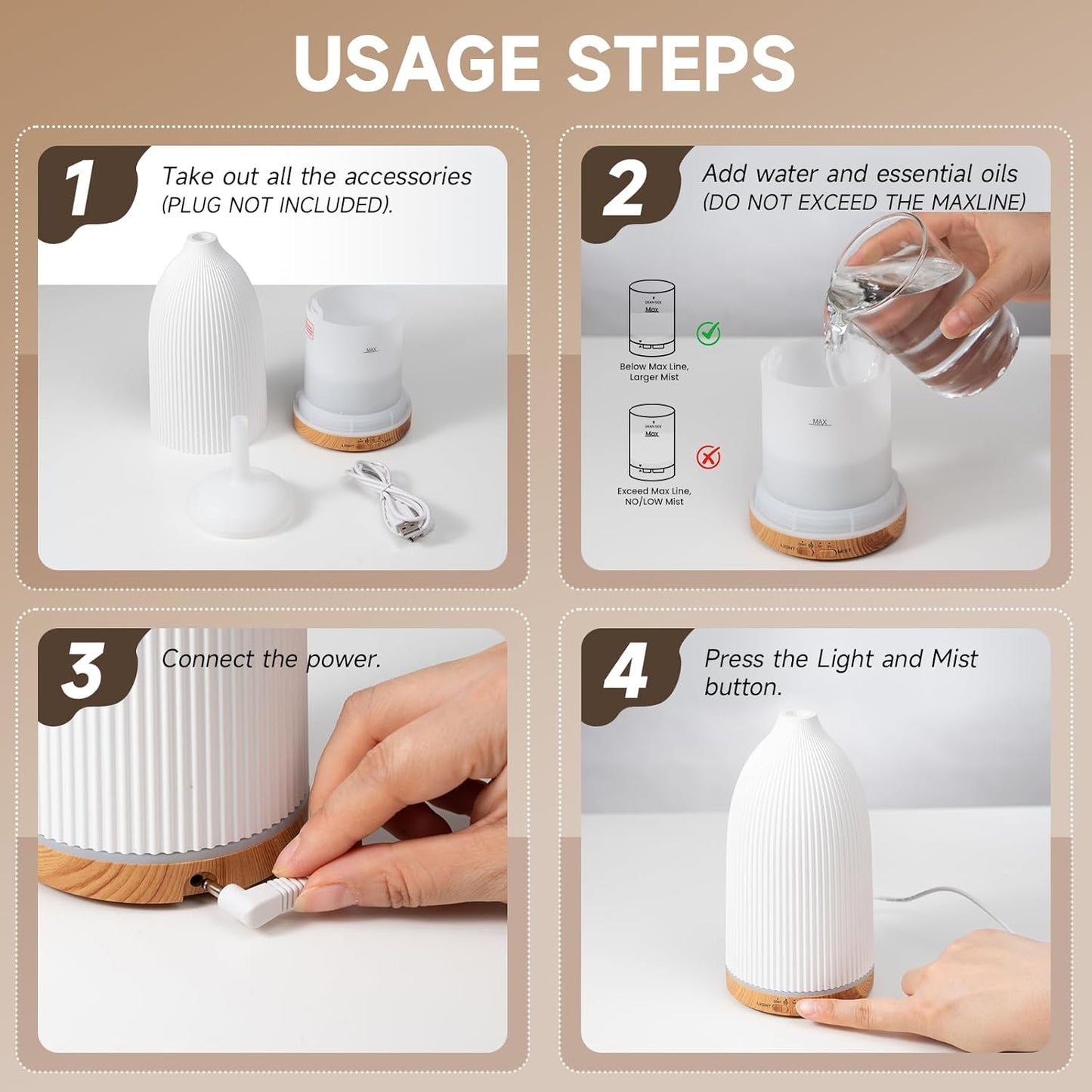 URPOWER 100ML Essential Oil Diffusers for Home with 7 LED Color Changing Lights, Timer & Auto-Off Ultrasonic Aromatherapy Diffuser Cool Mist Humidifer Scent Diffuser for Bedroom, Office, Yoga