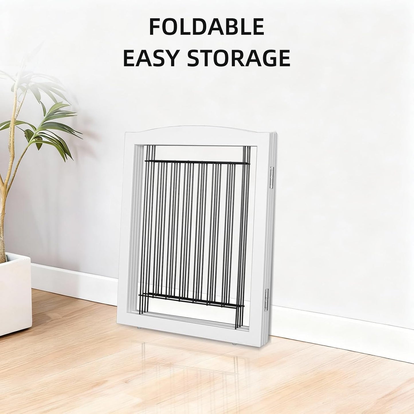 ZJSF Freestanding Dog Fence Indoor, Foldable Dog Gate for Doorways, Stairs or Hallways, Sturdy Wood Extra Wide Pet Gate with Support Feet for The House, White, 32 "Height-4 Panels