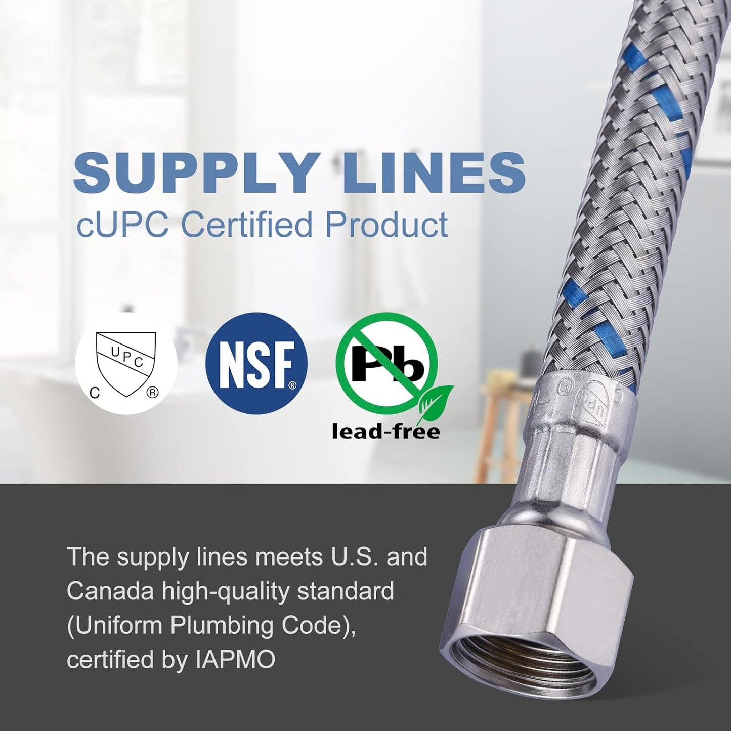 Faucet Supply Lines 3/8" to 3/8" Female Compression Thread 1 Pair, ARCORA 9“ Faucet Hose Connects Kitchen Bathroom Sink to Water Supply