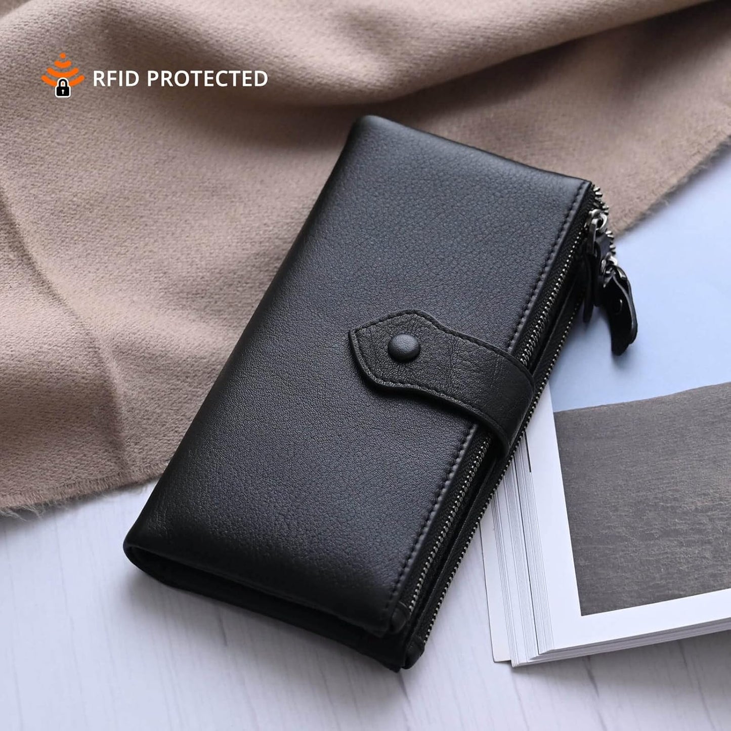 Bveyzi Women Soft Leather RFID Blocking Bifold Slim Wallets Ladies Credit Card Holder Double Zipper Pocket | Soft, RFID Blocking, Bifold, Slim, Credit Card Holder, Double Zipper Pocket
