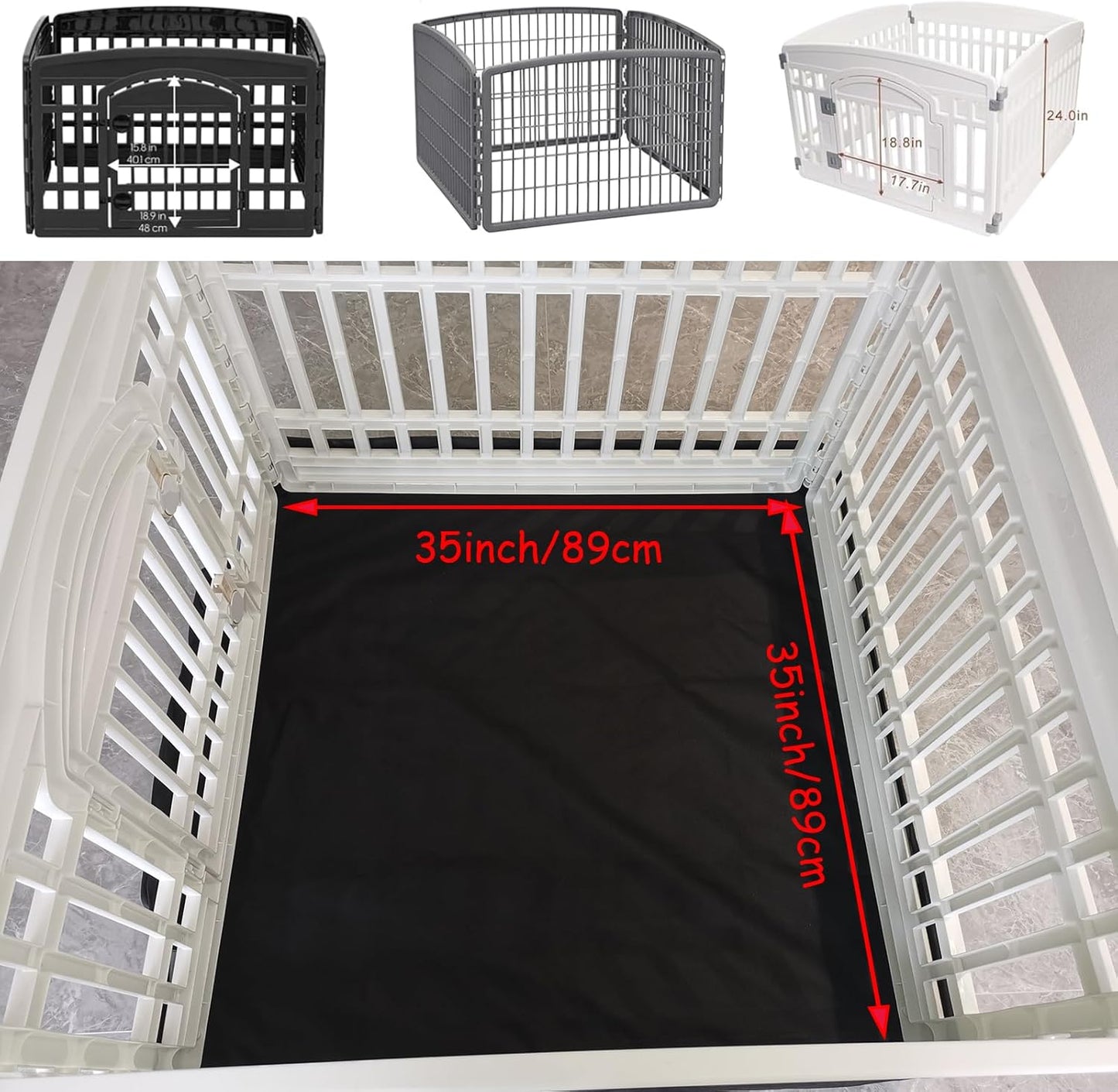 Dog Playpen Bottom Pad Fits for 35 Inch 4 Panels Exercise Pet Playpen, Dog Crate Pad Puppy Playpen Pad Leakproof Non-Slip(Playpen Not Included) Black