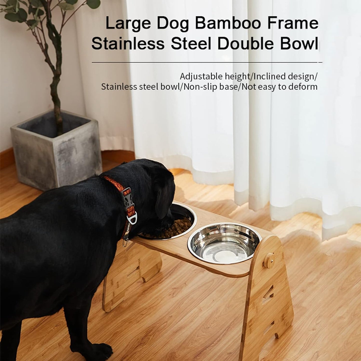 Elevated Dog Bowls, Adjustable Raised Dog Bowls for Dogs Cats, Durable Bamboo Dog Food Bowl Stand Dog Feeder, 4 Heights, 3.1in, 6.7in, 7.9in, 11.8in