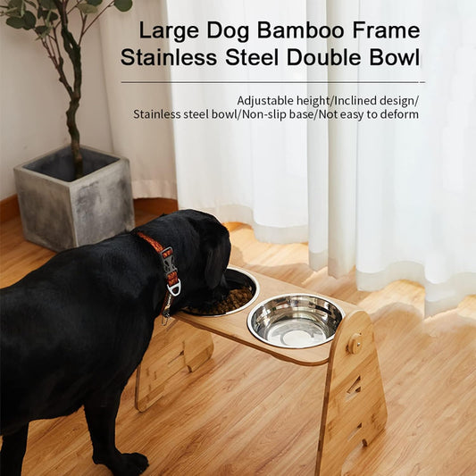 Elevated Dog Bowls, Adjustable Raised Dog Bowls for Dogs Cats, Durable Bamboo Dog Food Bowl Stand Dog Feeder, 4 Heights, 3.1in, 6.7in, 7.9in, 11.8in