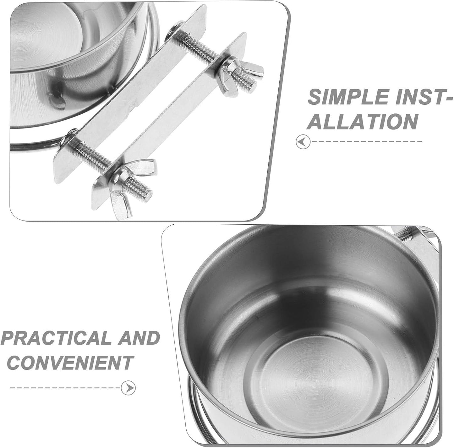 Milisten Raised Dog Bowl and Water Dish with Double Screw Mount, 10cm Stainless Steel Elevated Pet Feeder for Crates and Kennels, Non-Spill Hanging Feeding Bowl for Dogs and Cats