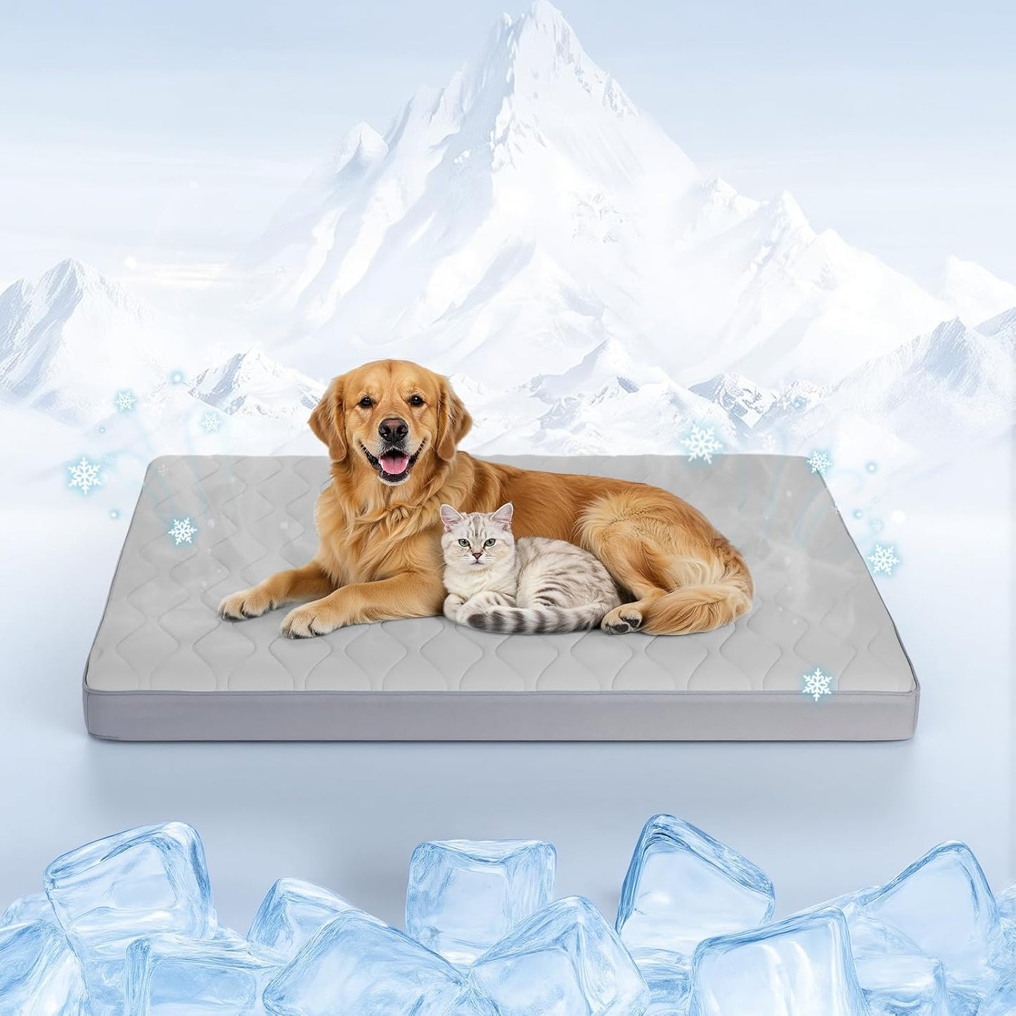 Cooling Dog Bed, 44" x 32" Orthopedic Dog Beds Large Sized, Waterproof Self-Cooling Pet Mat for Summer with Removable Washable Cover, Egg Crate Foam, Anti-Slip Bottom, Non-Gel, Grey