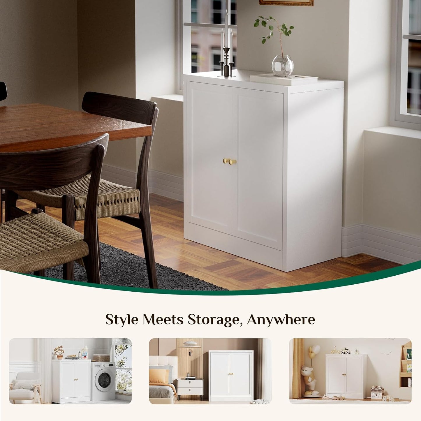 Storage Cabinet, Metal Bathroom Floor Organizers and Storage Cabinets, Freestanding Small Cabinet for Restroom, 3 Shlves Home、Bathroom、Living Room Cabinets - White