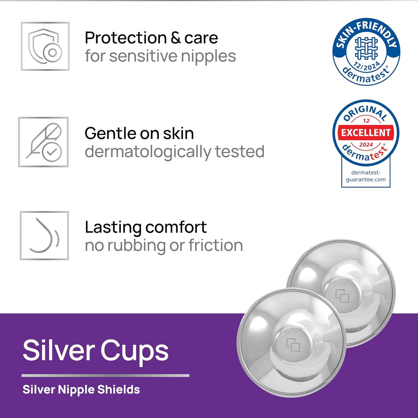 Original Italian Silver Nursing Cups - Nipple Shields for Breastfeeding - Helps Soothe and Protect Sore Nipples - Dermatologically Tested - Medical Device FDA-Registered (Universal Fit)