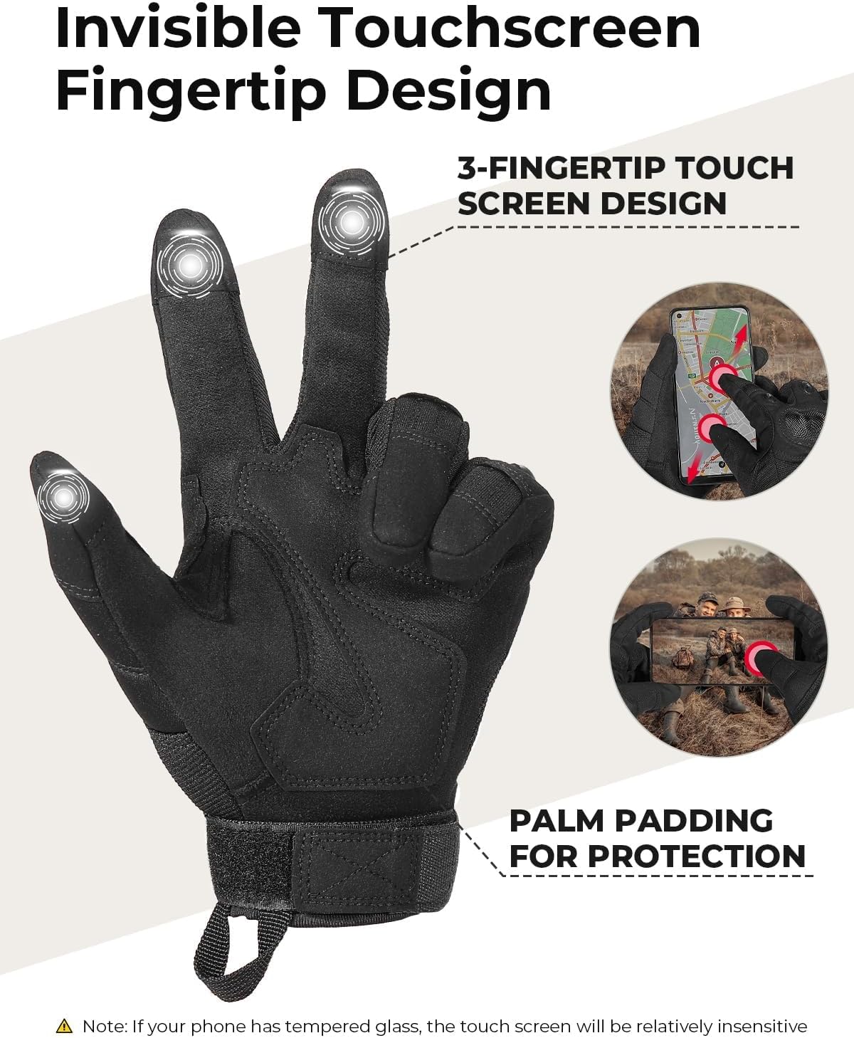 KEMIMOTO Tactical Gloves for Men, Touchscreen Motorcycle Gloves with Hard Shell & Palm Padding for Sports Motorcycle Cycling Tactical Airsoft Paintball Hunting Hiking Camping Climbing