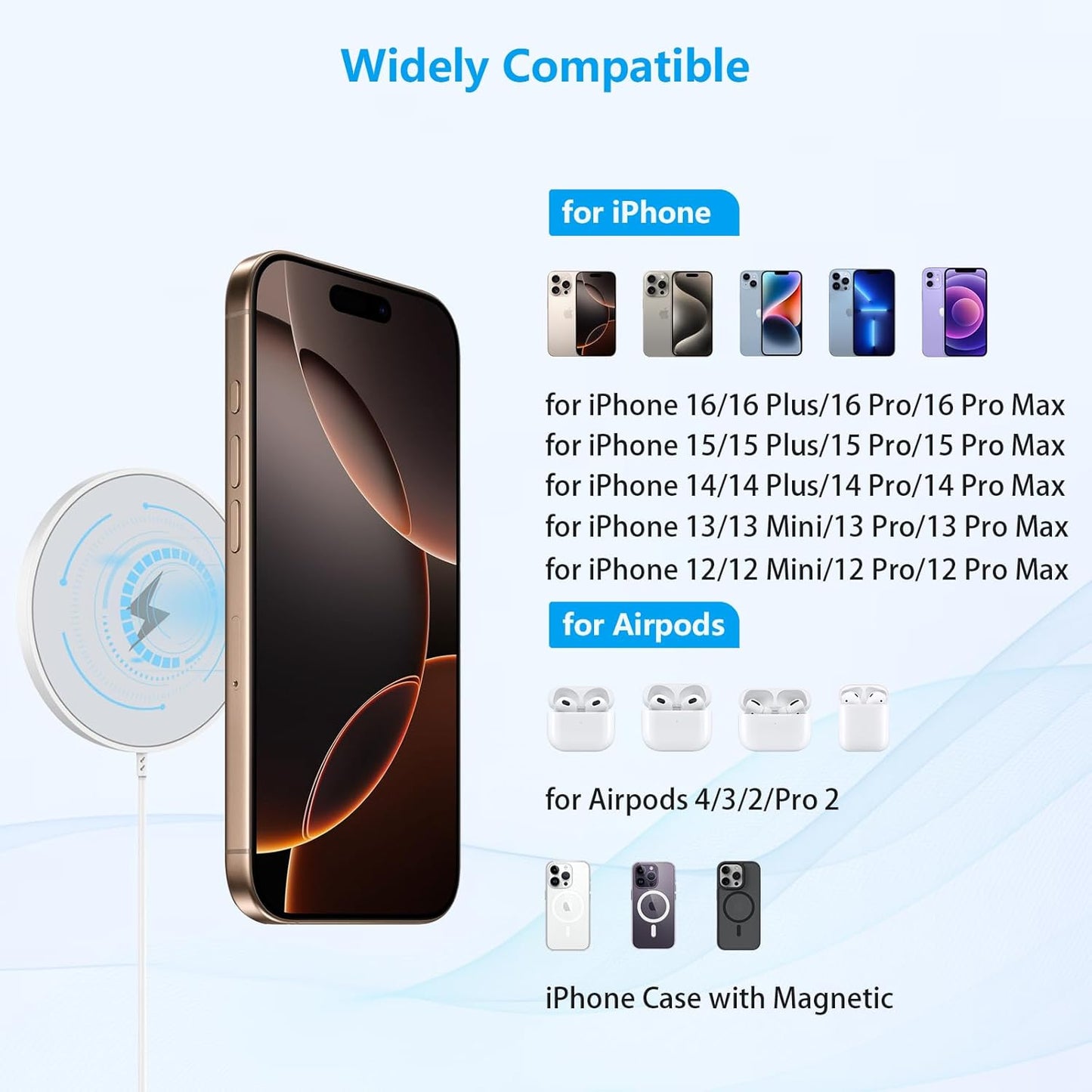 [Apple MFi Certified] Magnetic Wireless Charger for iPhone 16 Pro Max/16 Pro/15/14/13/12/Plus/AirPods 3/2/Pro 2, 6FT Magnet Charge for Apple Mag-Safe Charger Fast Wireless Charging, 2Pack