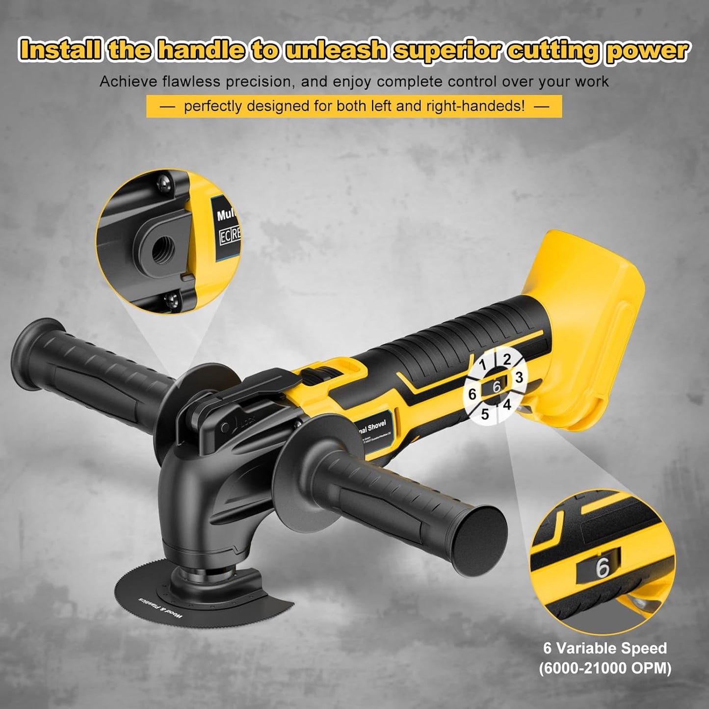 Cordless Oscillating Tool for Dewalt 20V Battery,6 Variable Speed Brushless-Motor Tool,22Pcs Oscillating Multi Tool Kit for Cutting Wood Drywall Nails Remove Grout & Sanding(Tools Only)