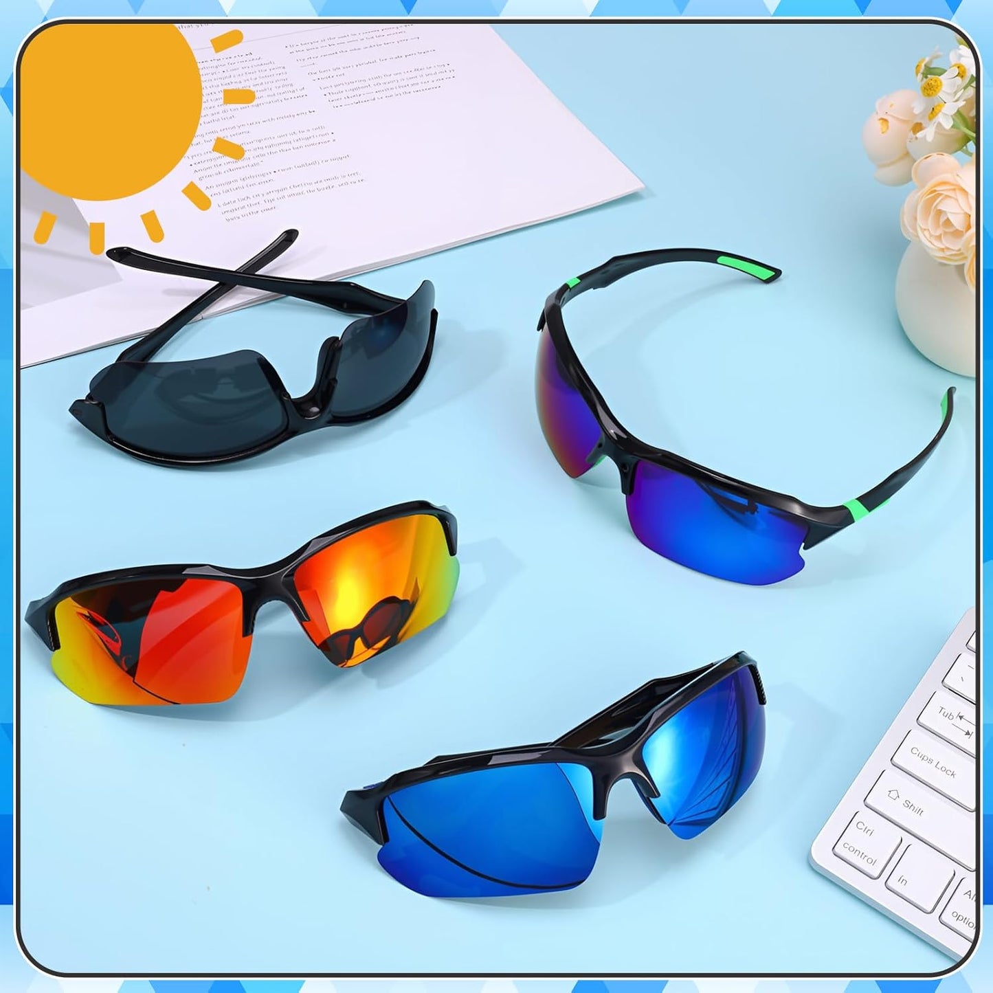 4 Pack Polarized Sports Sunglasses for Men & Women | UV Protection Lightweight Wraparound Sunglasses for Outdoor