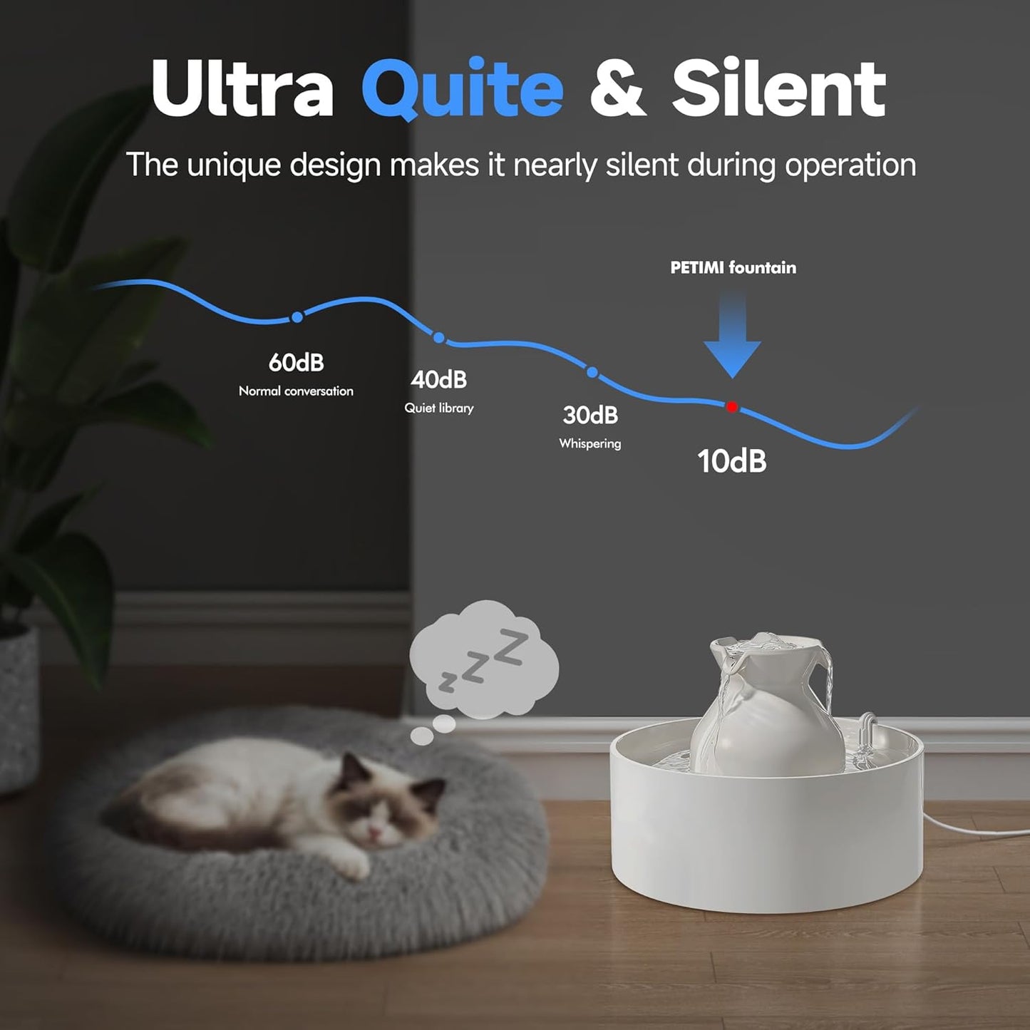 Ceramic Cat Water Fountain, 3L/101 fl oz Ultra-Quiet Pet Water Fountain, Automatic Water Dispenser for Cats & Small Dogs, No Spill Cat Water Bowl, BPA-Free, 2 Filters Included, Easy to Clean