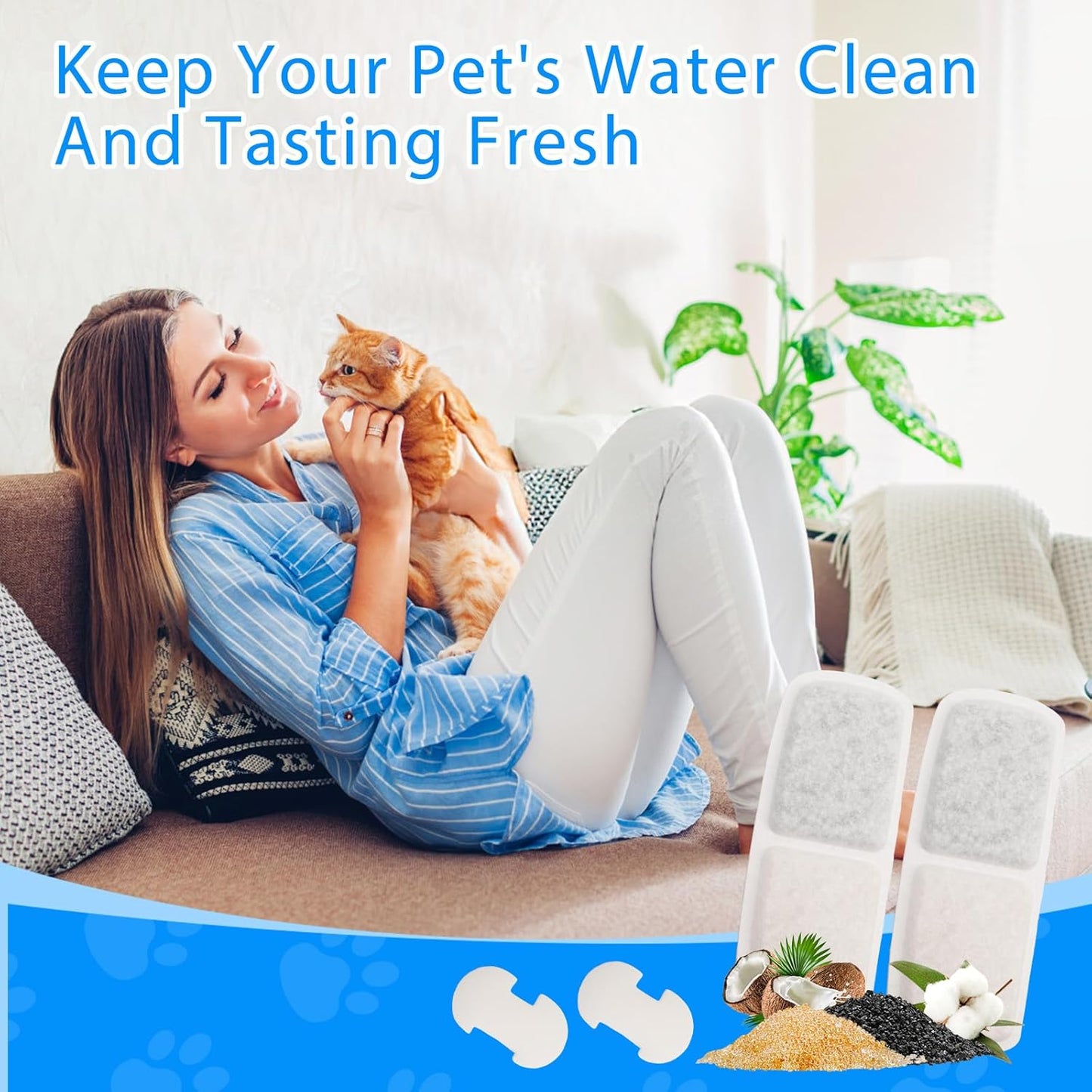 12 + 12 Pack Cat Water Fountain Filters Replacement Compatible with FEELNEEDY Cat Water Fountain FN-W07 135 fl oz/4L, Pet Water Filter Replacement, Replacement Filters and Foam Sponges