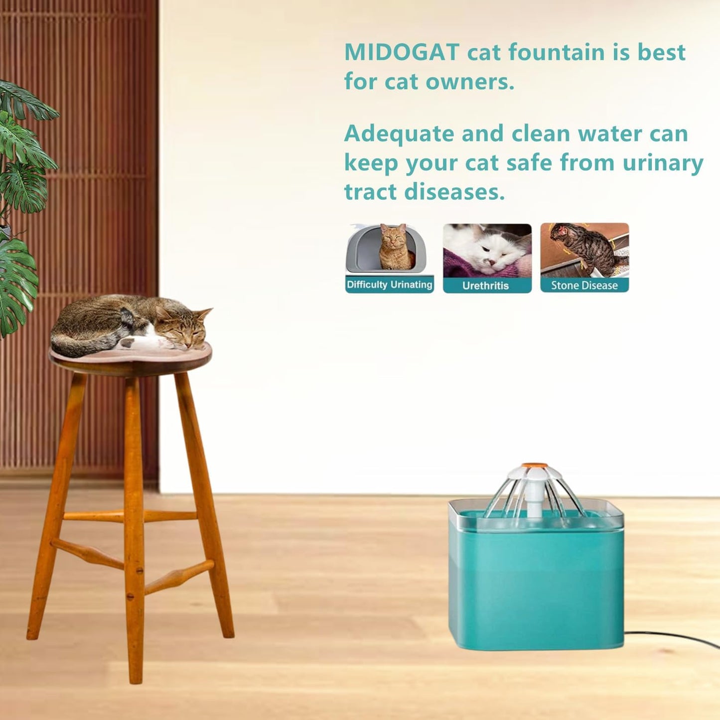Cat Water Fountain Pet Water Fountain with LED Light, 67oz/2.0L Large Capacity, Cat Water Bowl 3 Flowers Designs & Super Silent