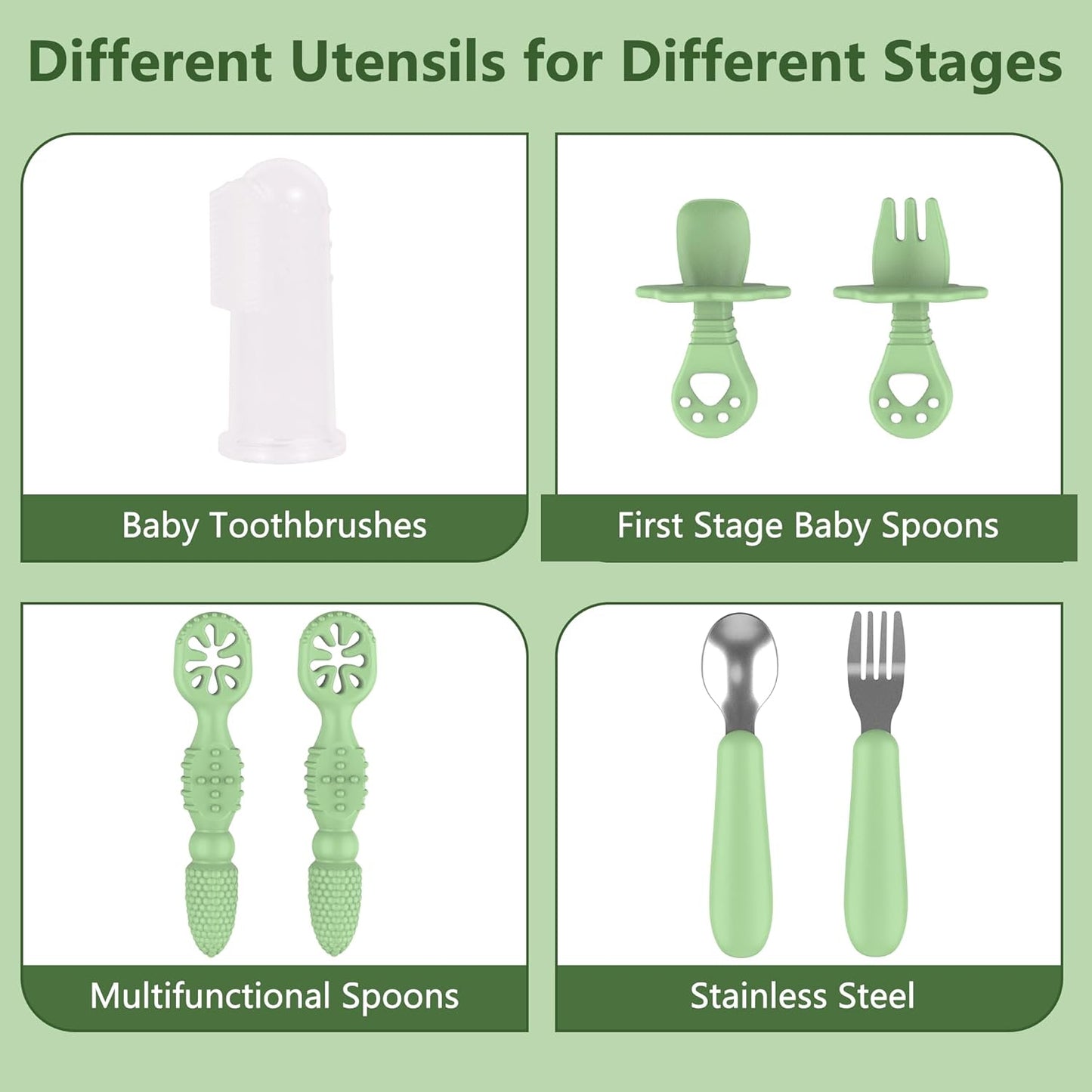 13 Pack Silicone Baby Feeding Set, BPA-Free Stainless Steel Toddler Feeding Supplies, Include Suction Plates, Baby Bowls, Silicone Fork & Spoon, and More, First Stage Baby Dish Set - 6+ Months