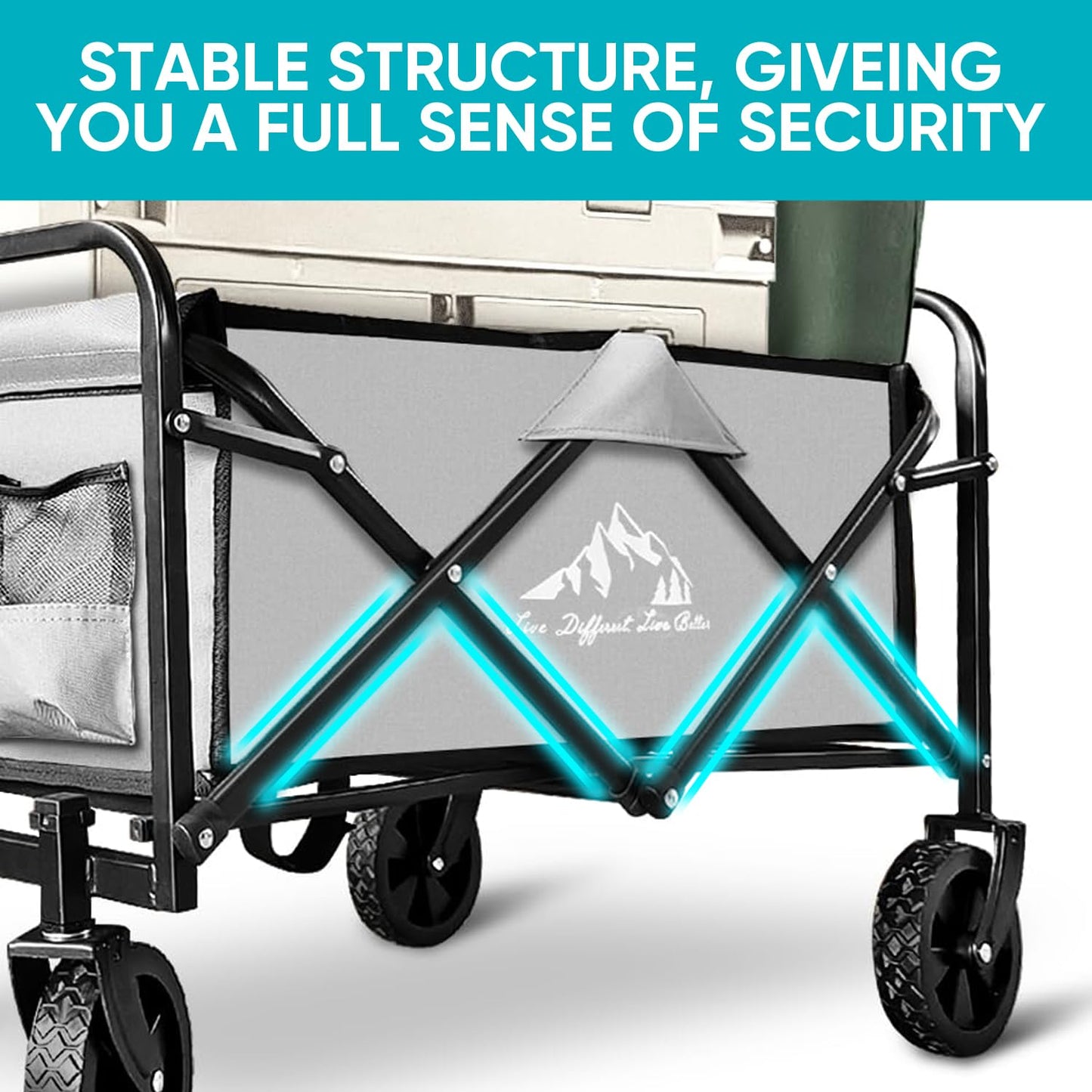 Collapsible Foldable Wagon, Beach Cart Large Capacity, Heavy Duty Folding Wagon Portable, for Outdoor Sports, Shopping, Camping, Gray