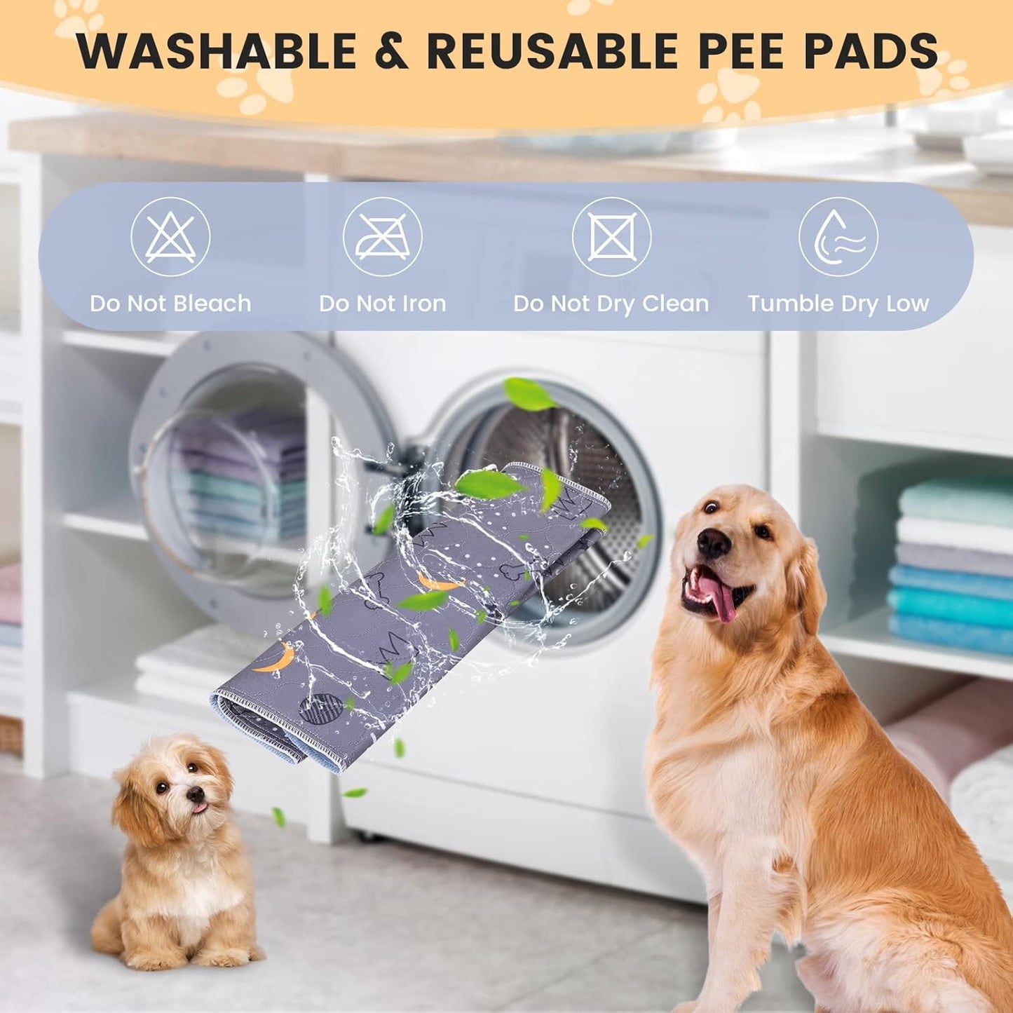 UPSKY Washable Pee Pads for Dogs 2 Pack 36"x41" Reusable Puppy Pads Waterproof Pet Training Pads, Non-Slip Dog Mats Fast Absorbent Whelping Pads for Playpen, Potty, Crate, Bed