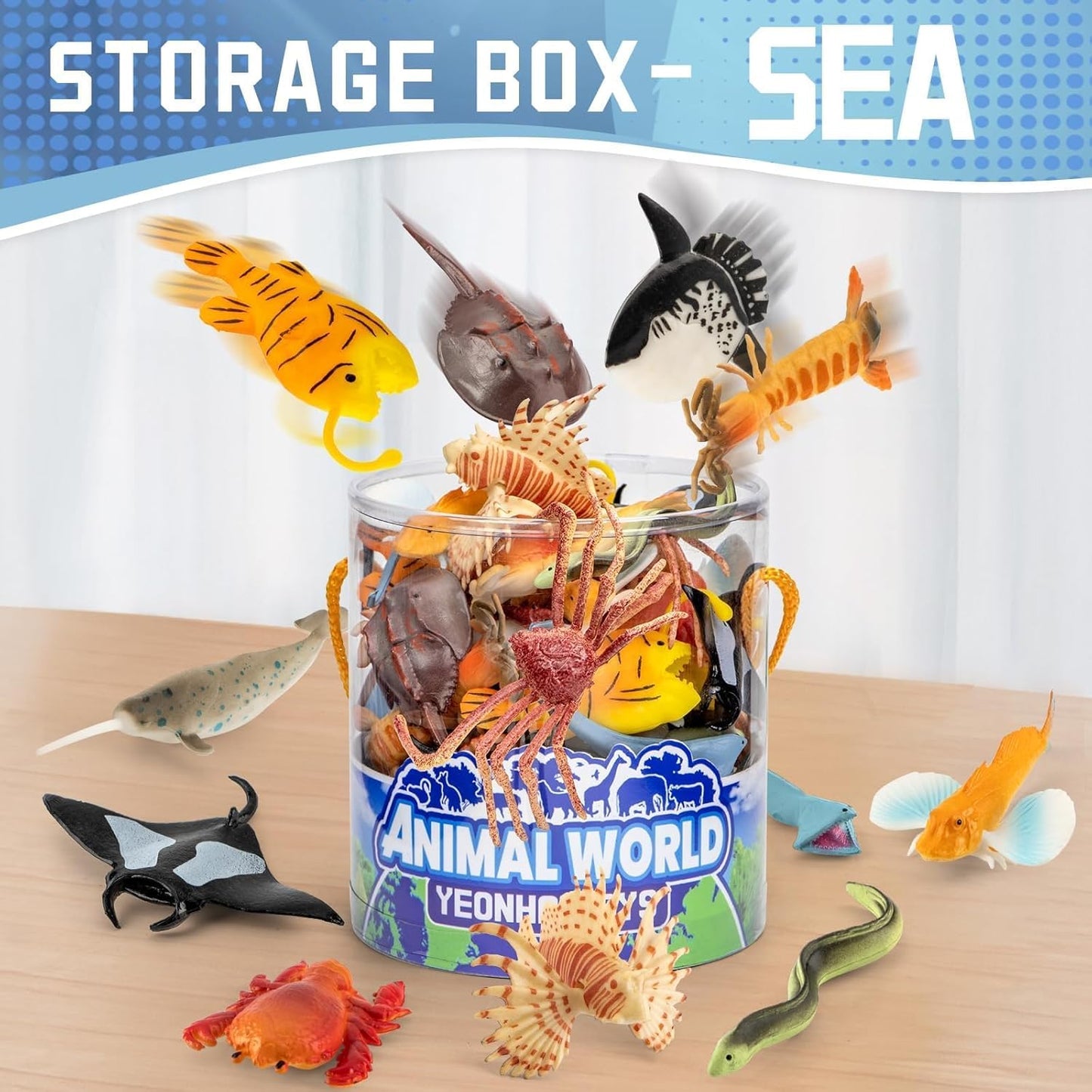Sea Animals Toys with Gift Box, 48 Piece Mini Vinyl Plastic Ocean Animal Figure, Sea Creatures Themed Sensory Bins, School Project, Birthday Cupcake Topper Party Supplies, Preschool Toys for Kids
