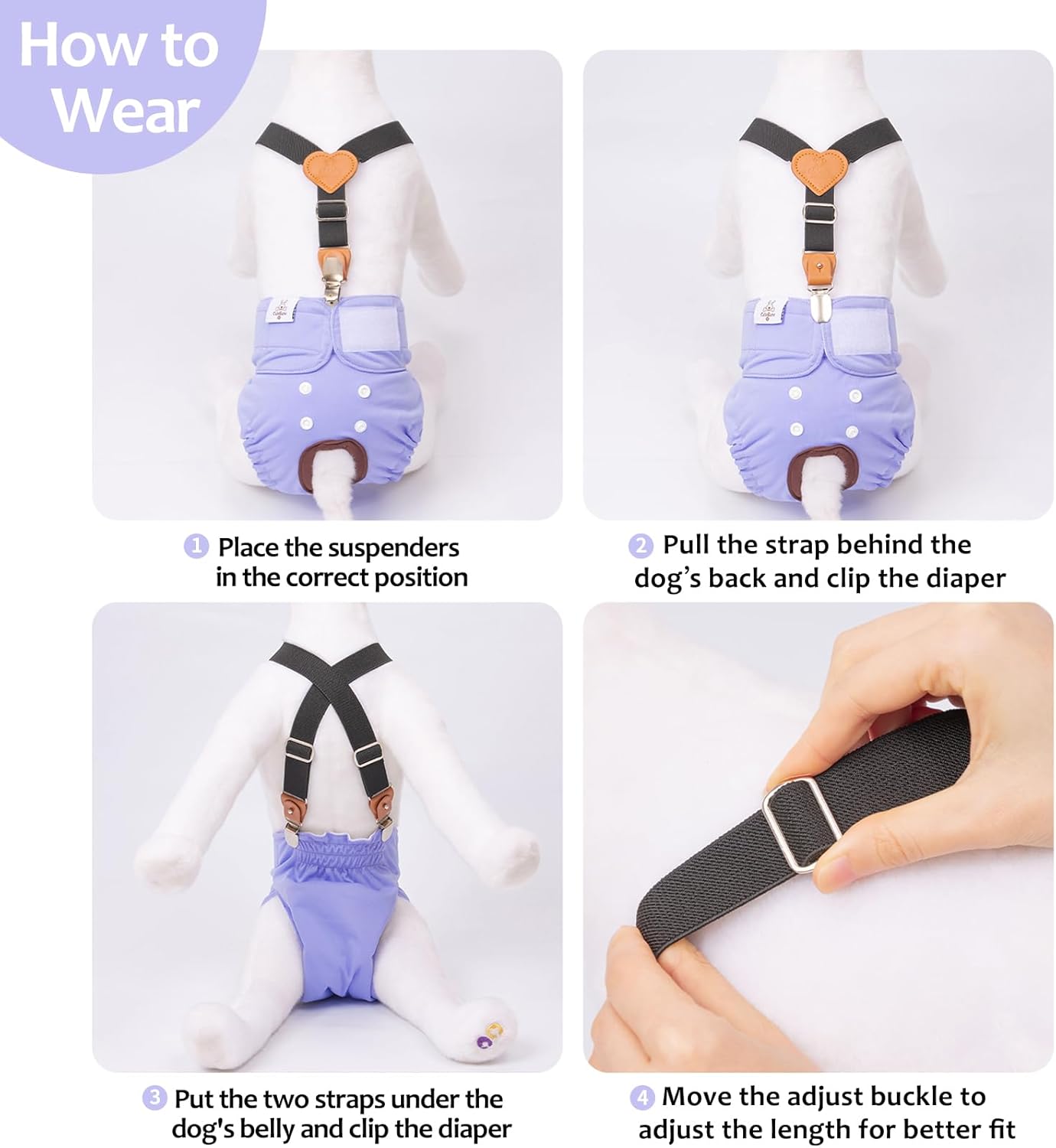 CuteBone Dog Diapers Female 3 Pack Reusable Doggy Diapers with One Suspender for Small Medium Large Dog Period BDD01M