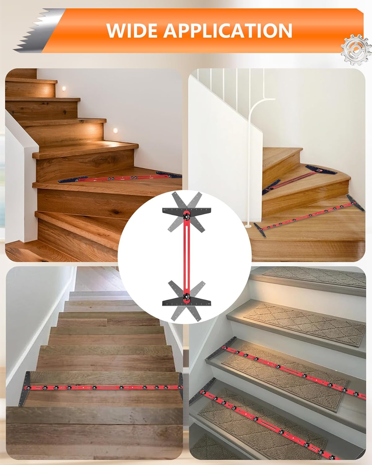 AXIUM Stair Tread Template Tool, Aluminum Alloy Stair Measuring Tool, Adjustable Length Stair Tread Tool, Stair Gauge Jig Woodworking Tool Compatible with Most Layout Projects for Home Wood Working