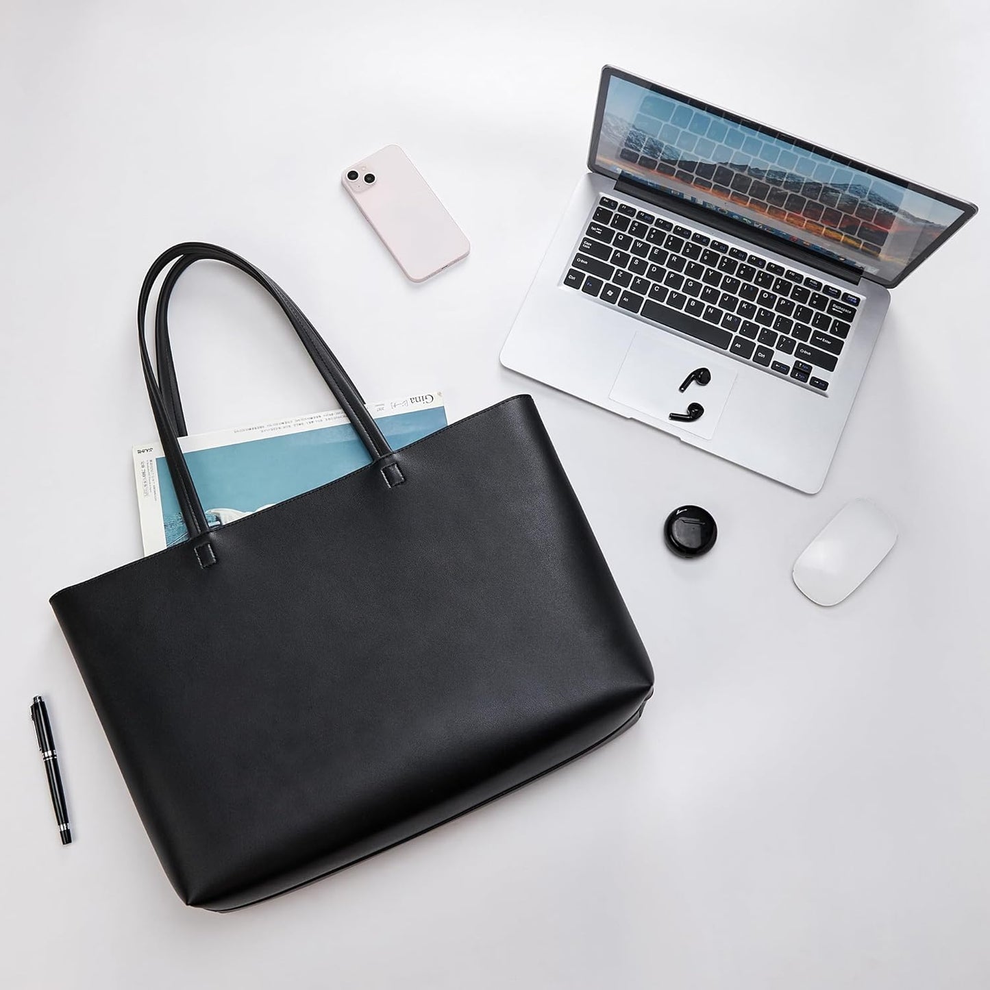 KALIDI Tote Bag Zipper Shoulder Bag Faux Leather Purses Satchel for Women Casual Handbag Work Dating College