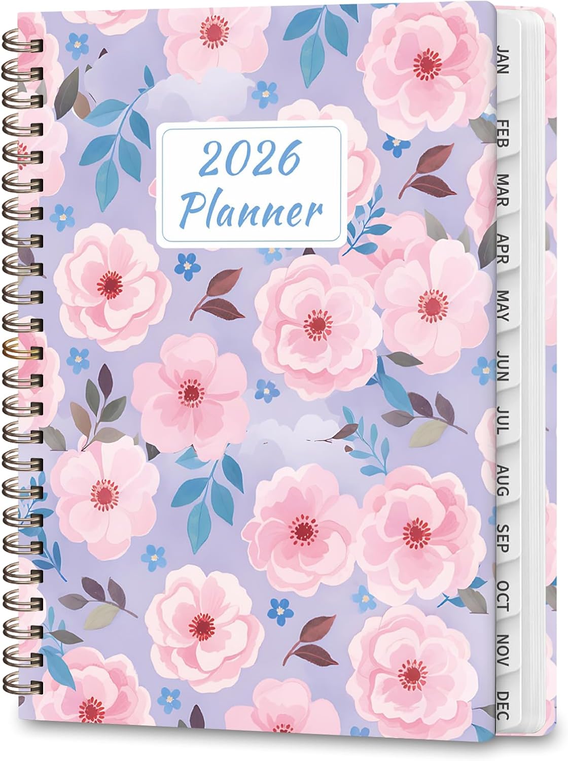 2026 Planner, Weekly and Monthly Calendar Planner , Jan 2026 - Dec 2026, Hardcover Calendar Planner with Tabs, Spiral Bound, Inner Pocket, Agenda Notebook for Office School Supplies, 6.2" x 8.5" - Pink Blossoms