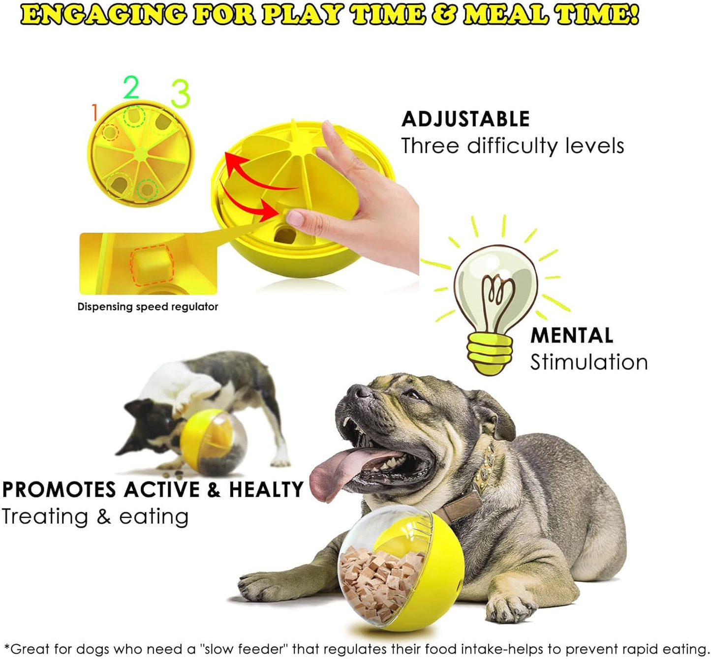 5.6 inch Dog Treat Ball, Puzzles, Herding Ball for All Dog Breeds, Interactive Dogs Toy & Treat Dispenser, Keep Them Busy, Enrichment, Reduces Boredom, Stress & Hyperactivity